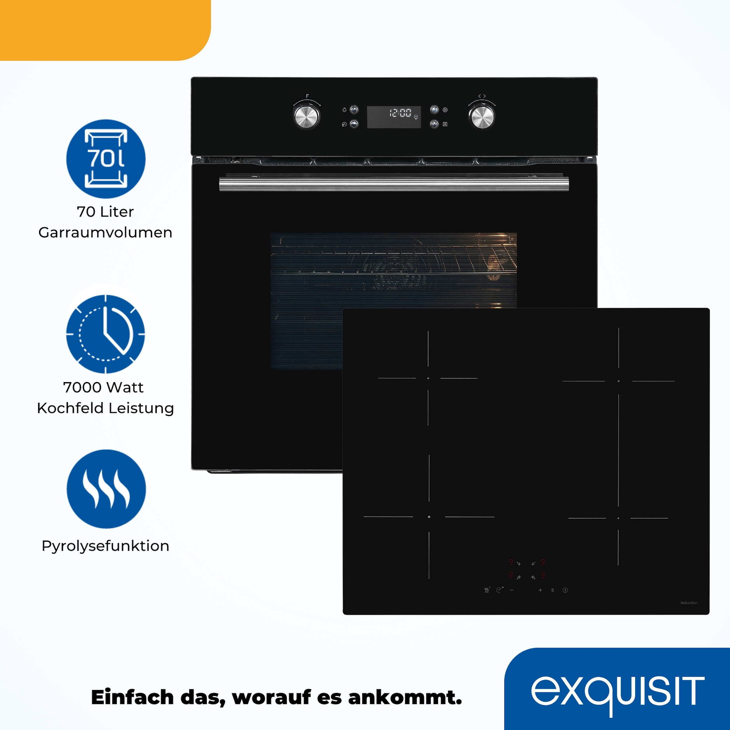 exquisit Backofen-Set »EBEP697-H-030 schwarz« Pyrolyse-Selbstreinigung Set, 2 Stk. tlg.
