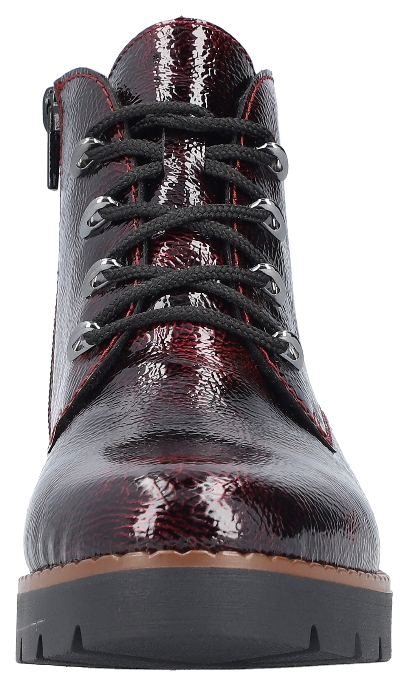 Rieker Plateaustiefelette, Schnürstiefelette, Keilboots mit Anziehschlaufe in glänzendem Look