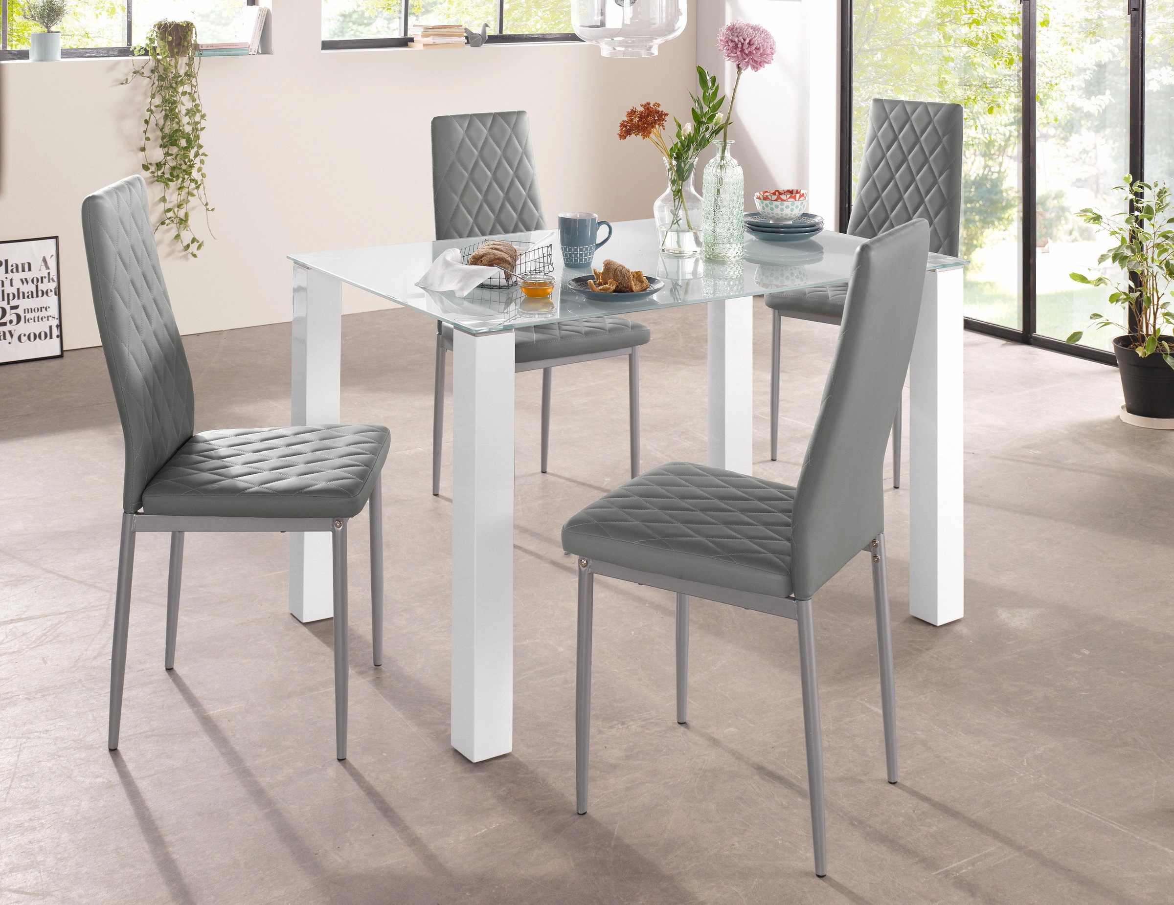 INOSIGN Essgruppe Set: Glastisch, Breite 120 x 80 cm mit 4 Stühlen günstig online kaufen