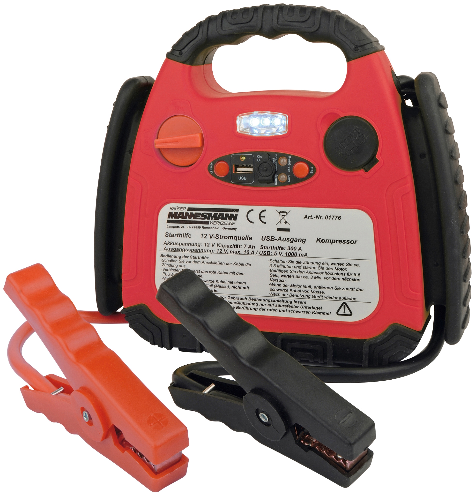 Brüder Mannesmann Werkzeuge Energiestation, 12 V, mit USB-Port, Manometer und Ventiladapter