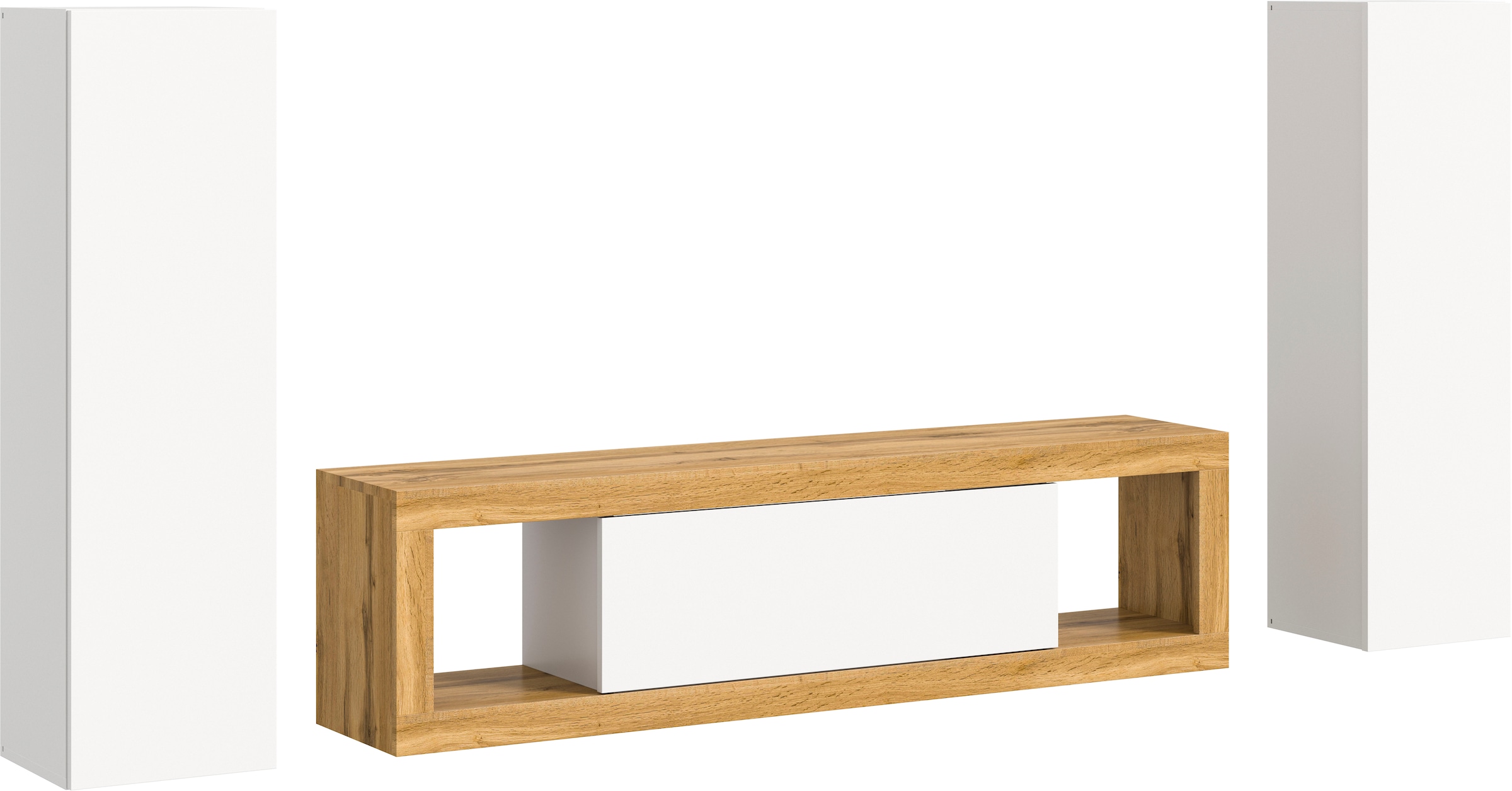 INOSIGN Wohnwand »Trinity,Breite 240 cm, 1 Lowboard (stehend und hängend montierbar),«, (3 St.), 2 Hängeschränke, Wohnwand, Wohnkombination, Mediawand
