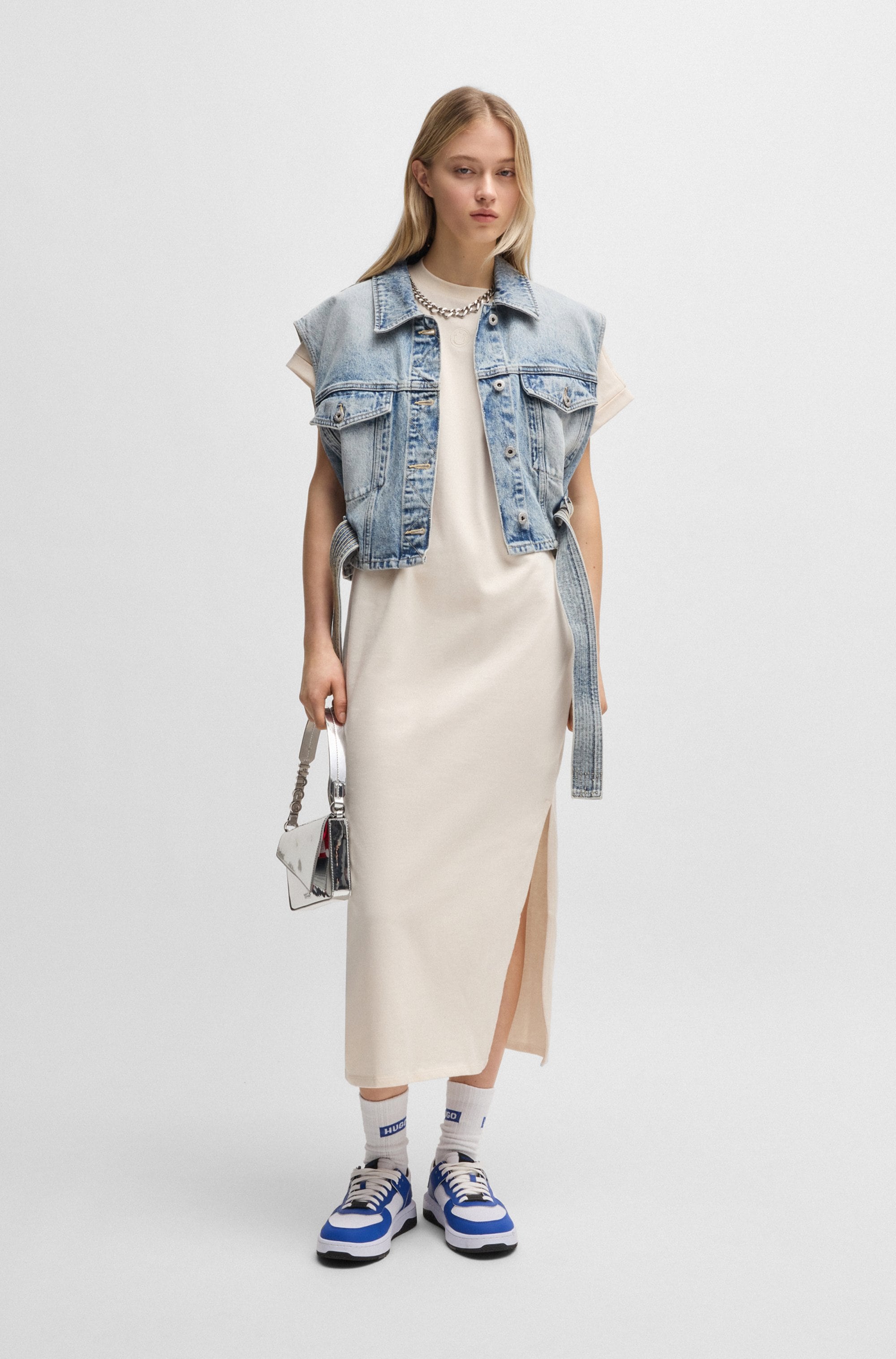 HUGO Blue Jerseykleid »Nalle« Oversized mit Schlitz, mit Logostickerei, Jersey