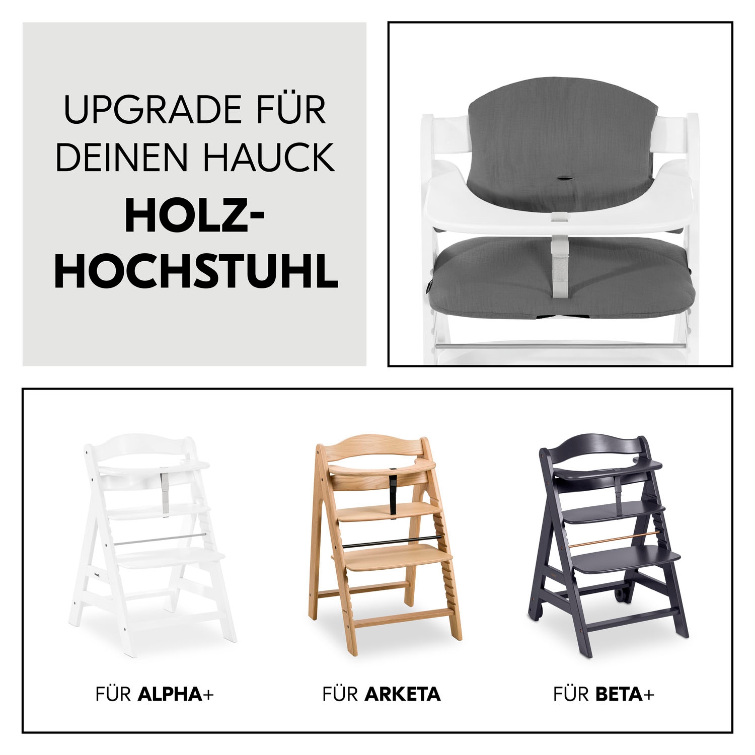 Hauck Kinder-Sitzauflage »Highchair Pad Select Muslin, dark Grey«, für die hauck Holzhochstühle Alpha+, Beta+ und Arketa