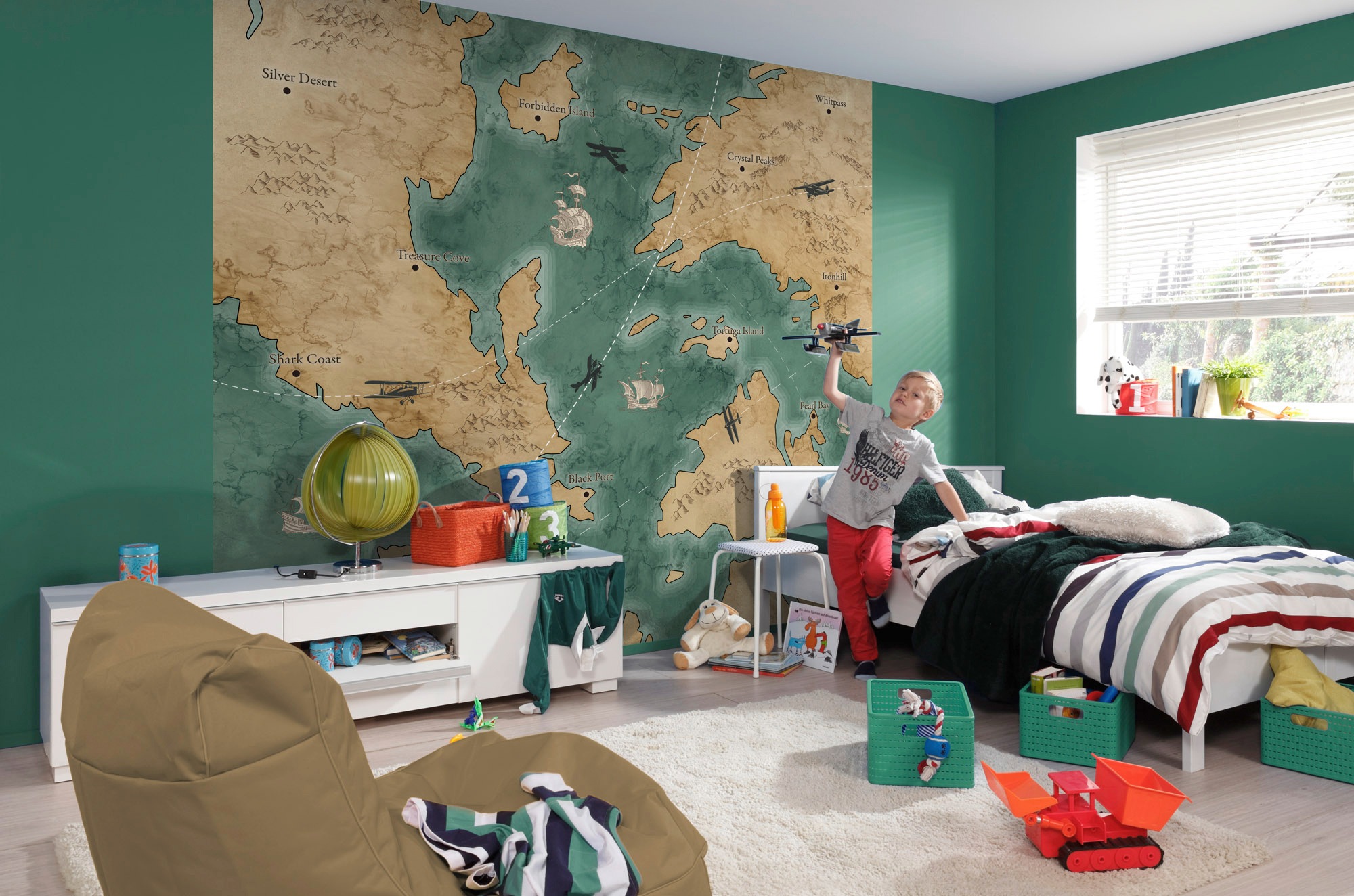 Komar Vliestapete »Digitaldruck Vlies -  Old Travel Map - Größe 300 x 280 cm« bedruckt glatt Kinderzimmer