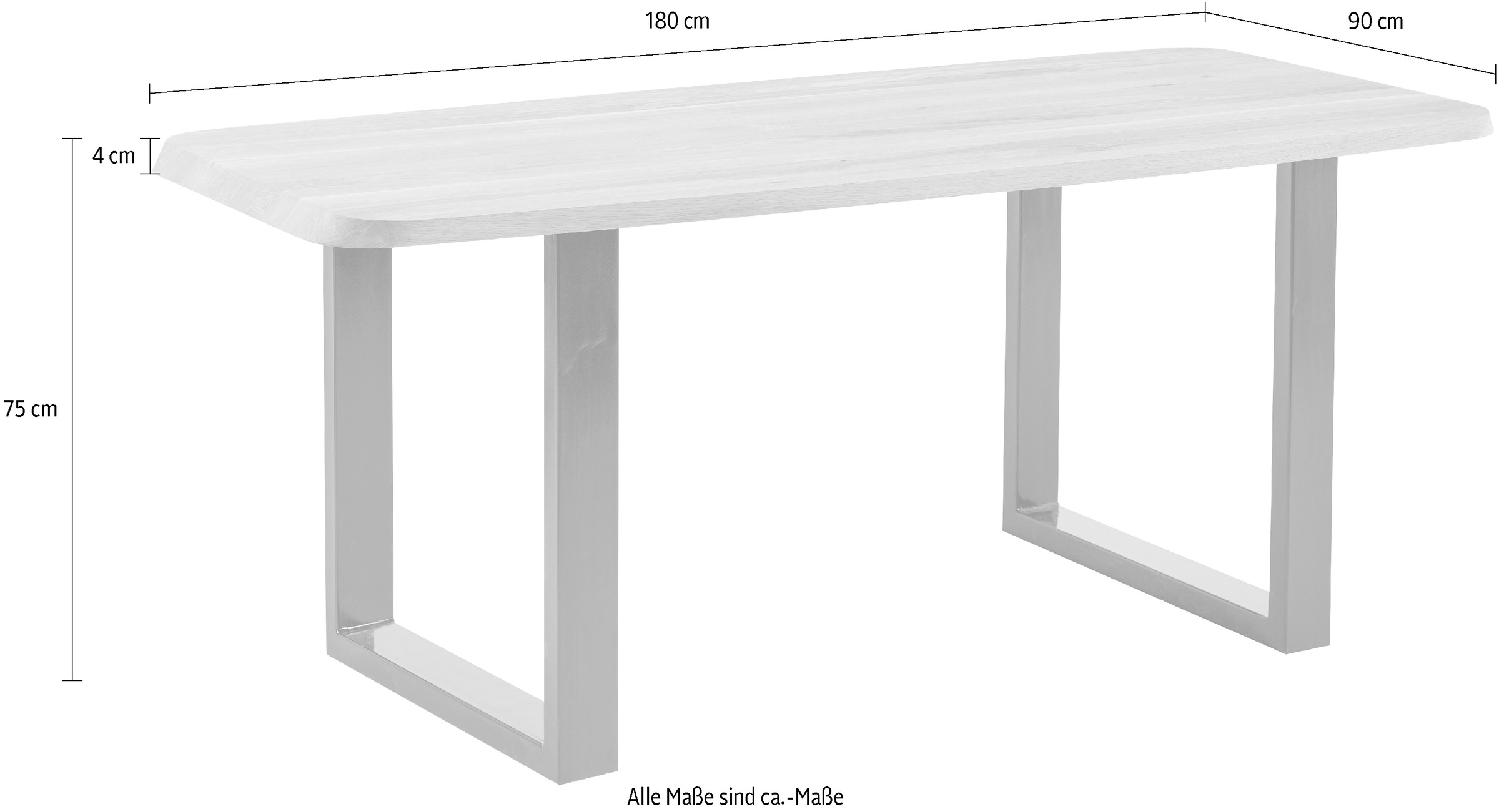 massivline&more Esstisch »Porto, Vierfußtisch, Küchentisch, Tisch, Esstisch, Holztisch«, (2 St.), Platte massiv, Gestell Metall pulverbeschichtet schwarz