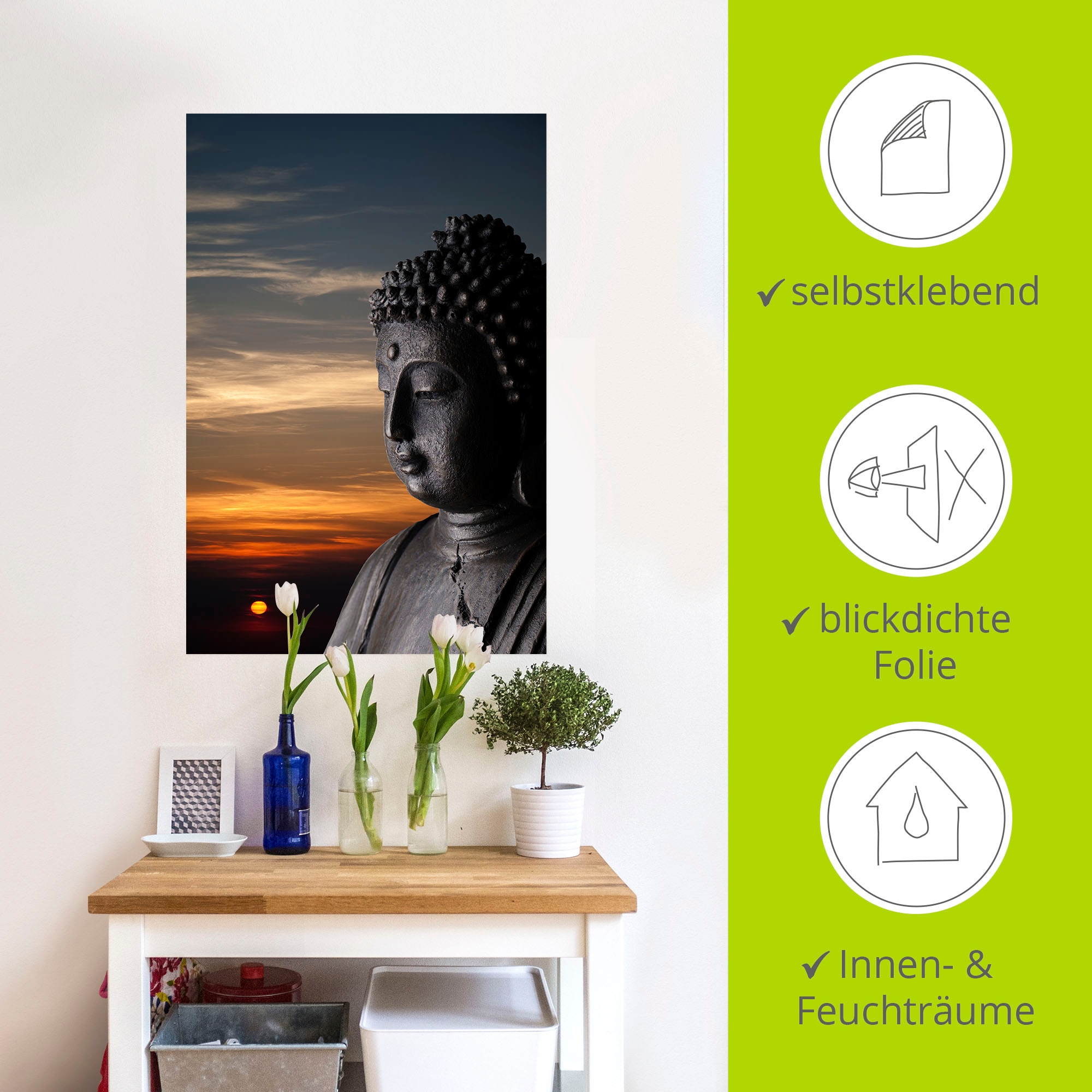 Artland Wandbild »Buddha Statue vor Sonnenuntergang«, Buddhismus, (1 St.), als Alubild, Leinwandbild, Wandaufkleber oder Poster in versch. Größen