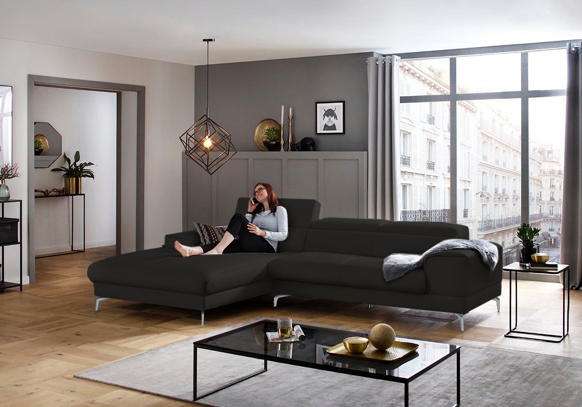 W.SCHILLIG Ecksofa »piedroo, Designsofa mit tollem Sitzkomfort, bequem und elegant, L-Form«, Kopfteilverstellung, wahlweise mit Sitztiefenverstellung, Breite 303cm