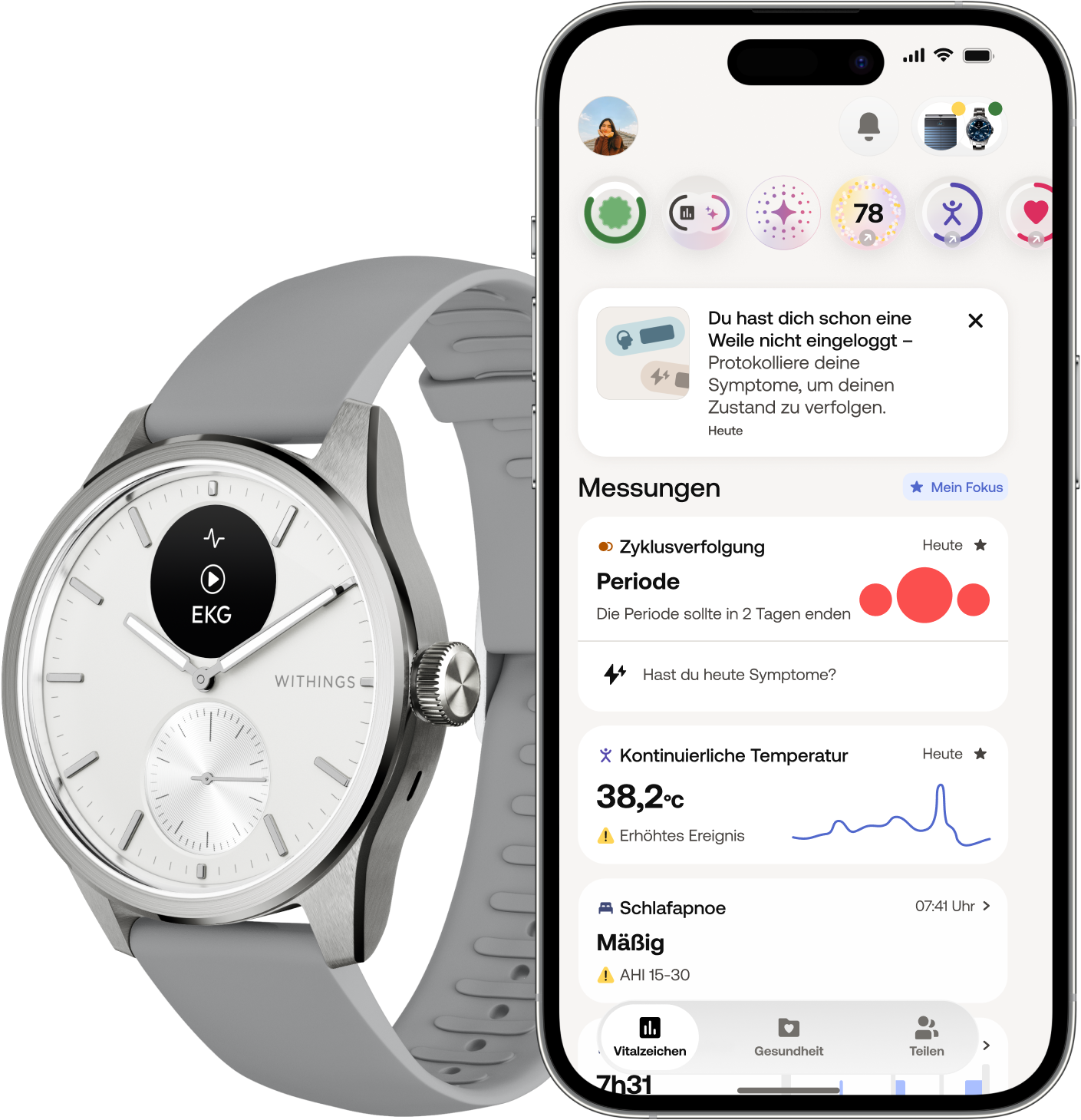 Withings Smartwatch »ScanWatch 2 42mm, hybrid, Akku bis 35 Tage, 50 M Wasserdicht« ( ) HealthSenseOS