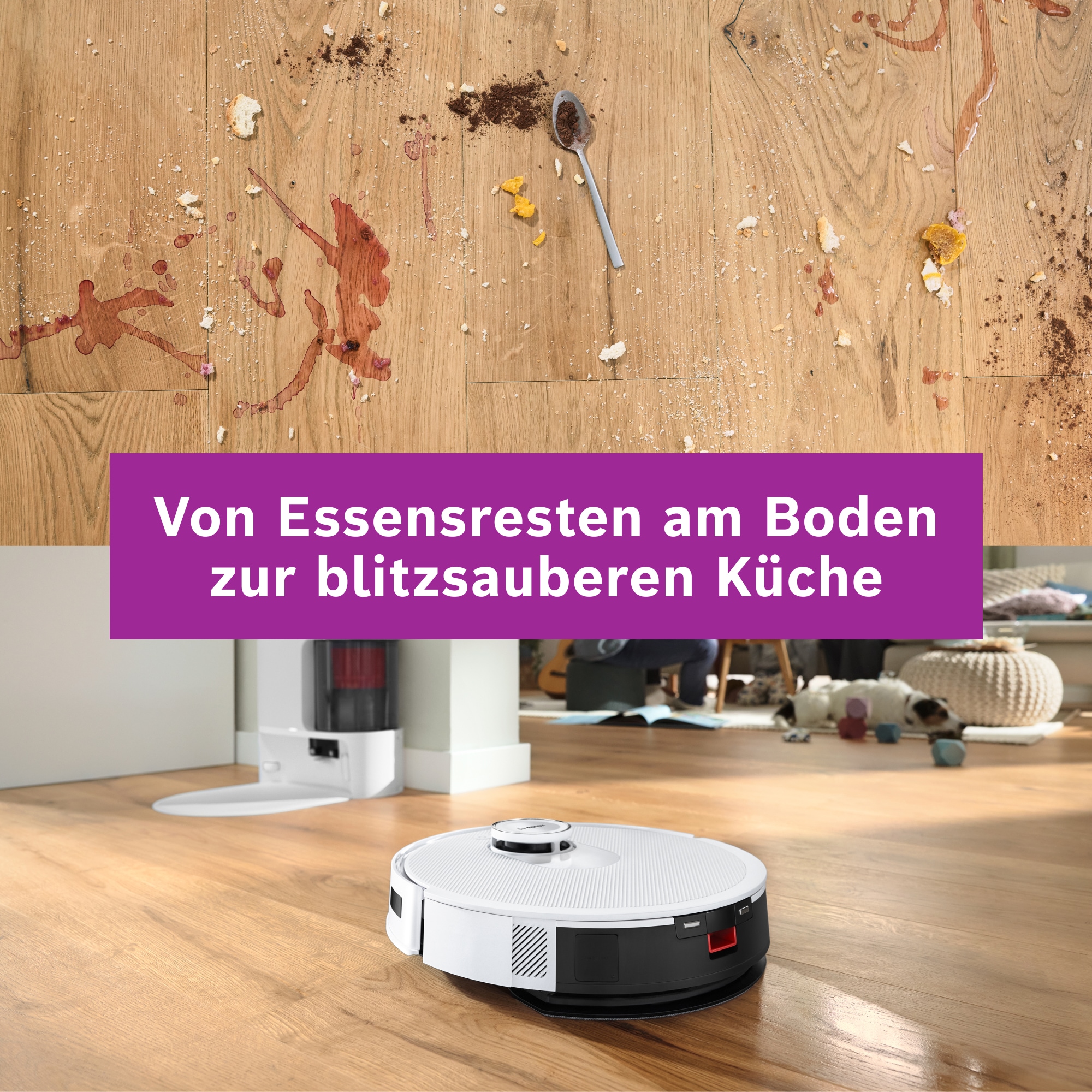 BOSCH Saugroboter »Spotless BCRD2W, Saugroboter mit Wischfunktion, 11.000 Pa Saugkraft« Trocken-Servicestation, Infrarot Navigation, Carbon Bürste