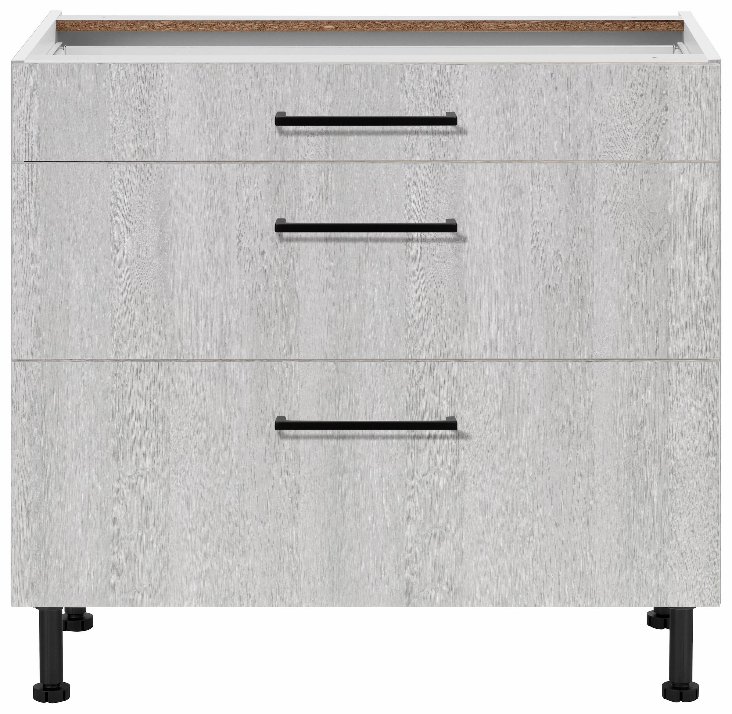 wiho Küchen Unterschrank »Nisos« 90 cm breit, Soft-Close in Schubladen, verstellbare Füße, ohne Platte