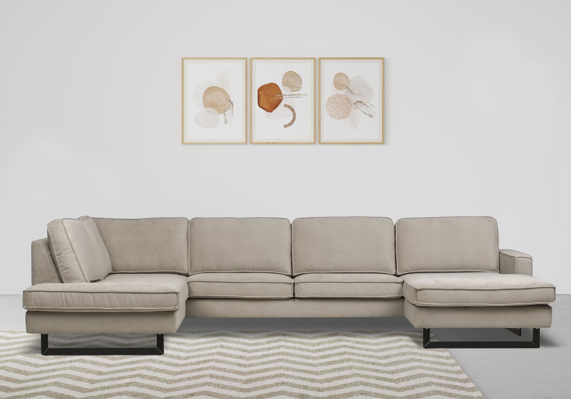 Places of Style Wohnlandschaft »Pinto, 350 cm, U-Form, XXL, mit Ottomanen«, Cord, Feincord, Luxus-Microfaser Leder und Chenille