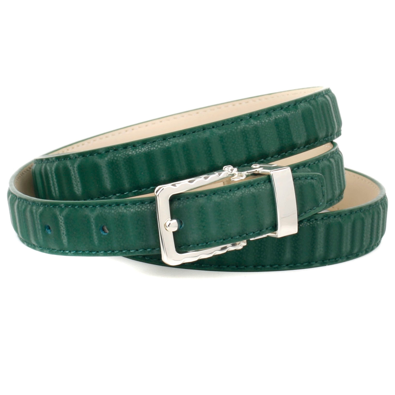Anthoni Crown Ledergürtel in grün Stilvoller Schließe mit silberfarbener Gürtel