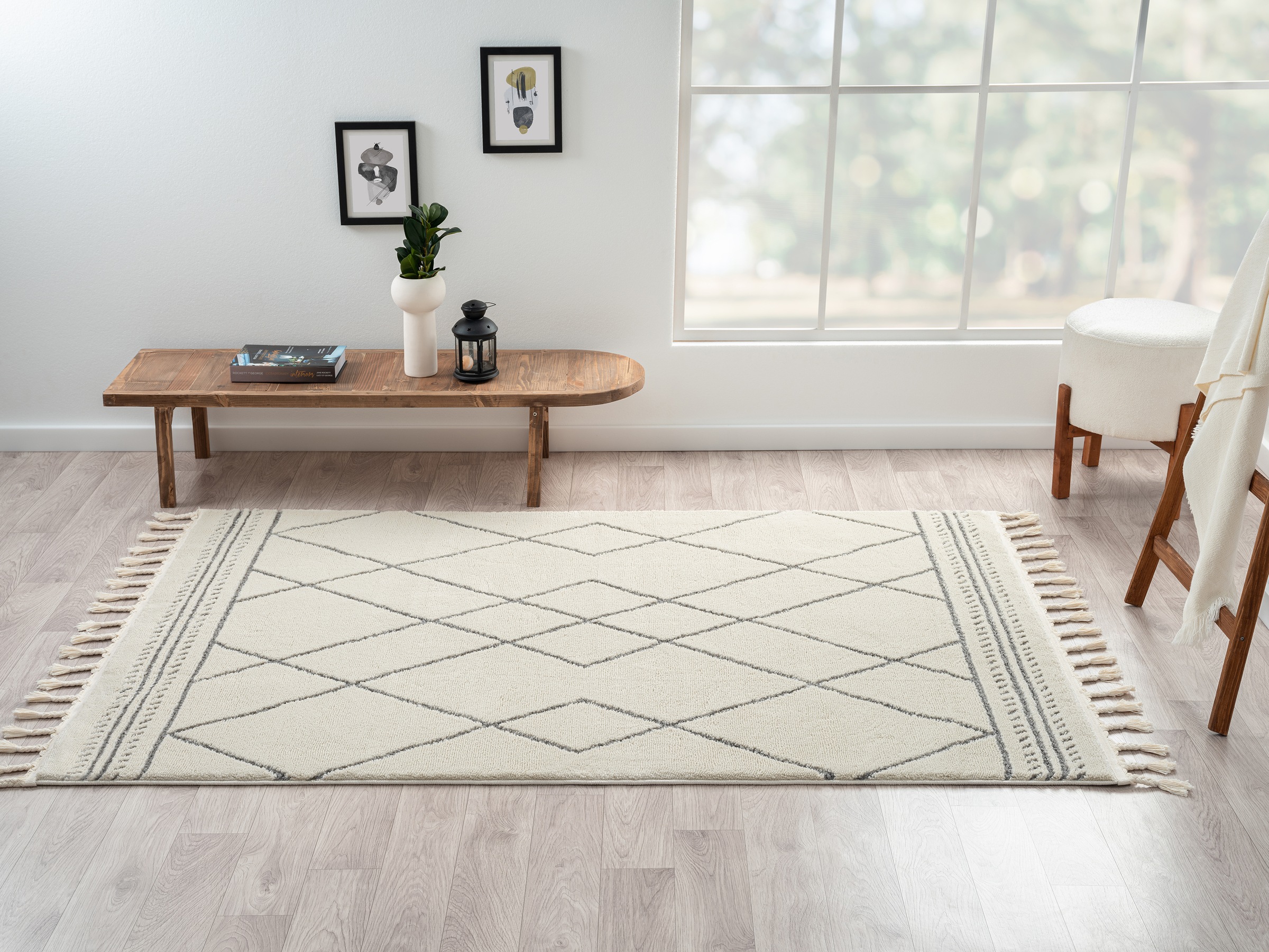 Myflair Möbel & Accessoires Hochflor-Teppich »Moroccan Design, LAGERRÄUMUNG!«, rechteckig, 24 mm Höhe, modern, marokkanisches Design, Rauten Muster, weich, mit Fransen