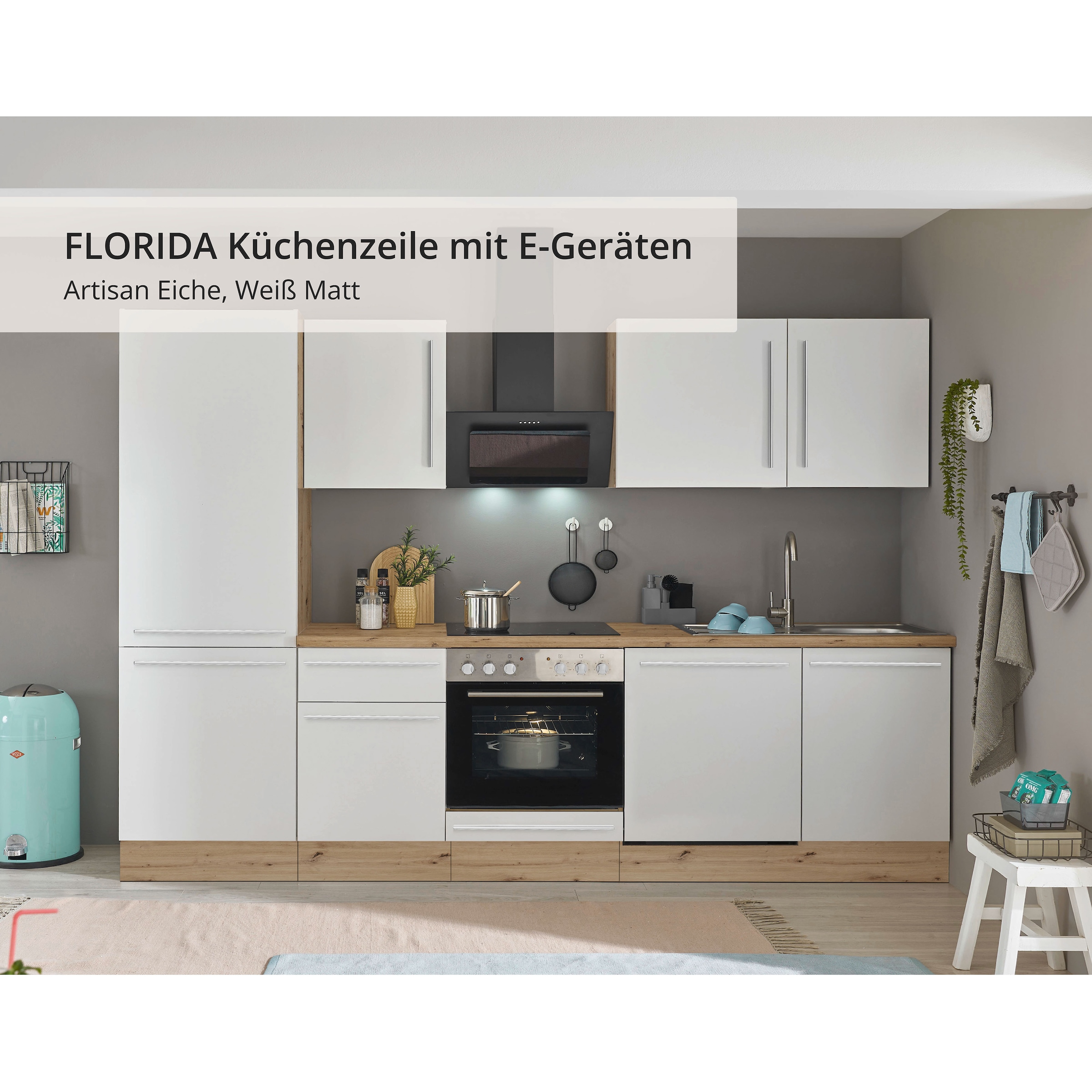KOCHSTATION Küchenzeile »KS-Florida mit 38mm starker Arbeitsplatte«, Breite 280 cm, wahlweise mit E-Geräten, Soft-Close-Funktion