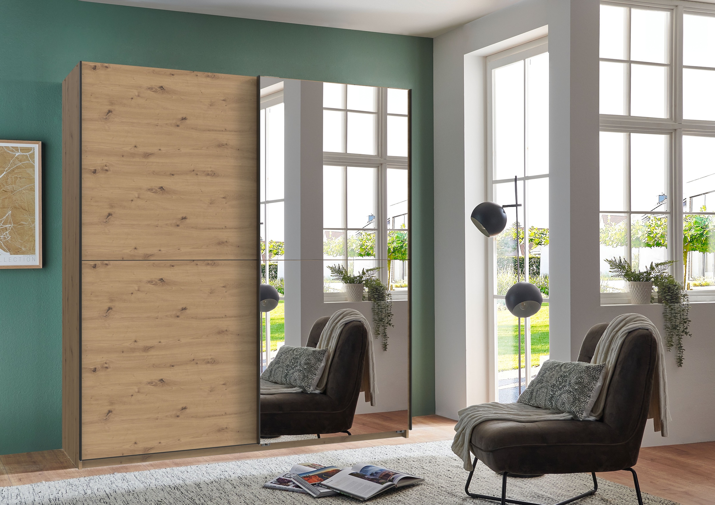 Wimex Kleiderschrank »Mugano, B/T/H 135 oder 180/65/198cm, Made in Germany«, (wähle Deine Ausstattung: Basic oder Premium!), 2 Schwebetüren mit oder ohne Spiegel, Metallgriffe
