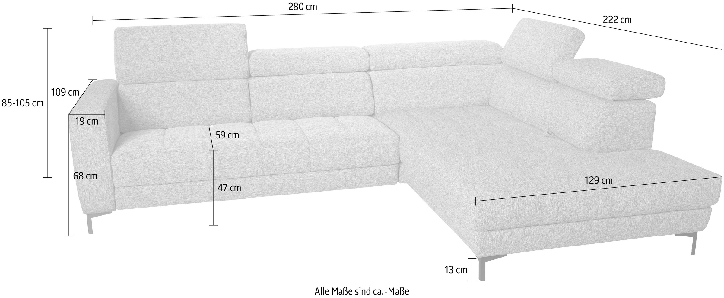alina Ecksofa »Bahira«, Inkl. Rückenlehnen- und Sitztiefenverstellung, Breite 280 cm