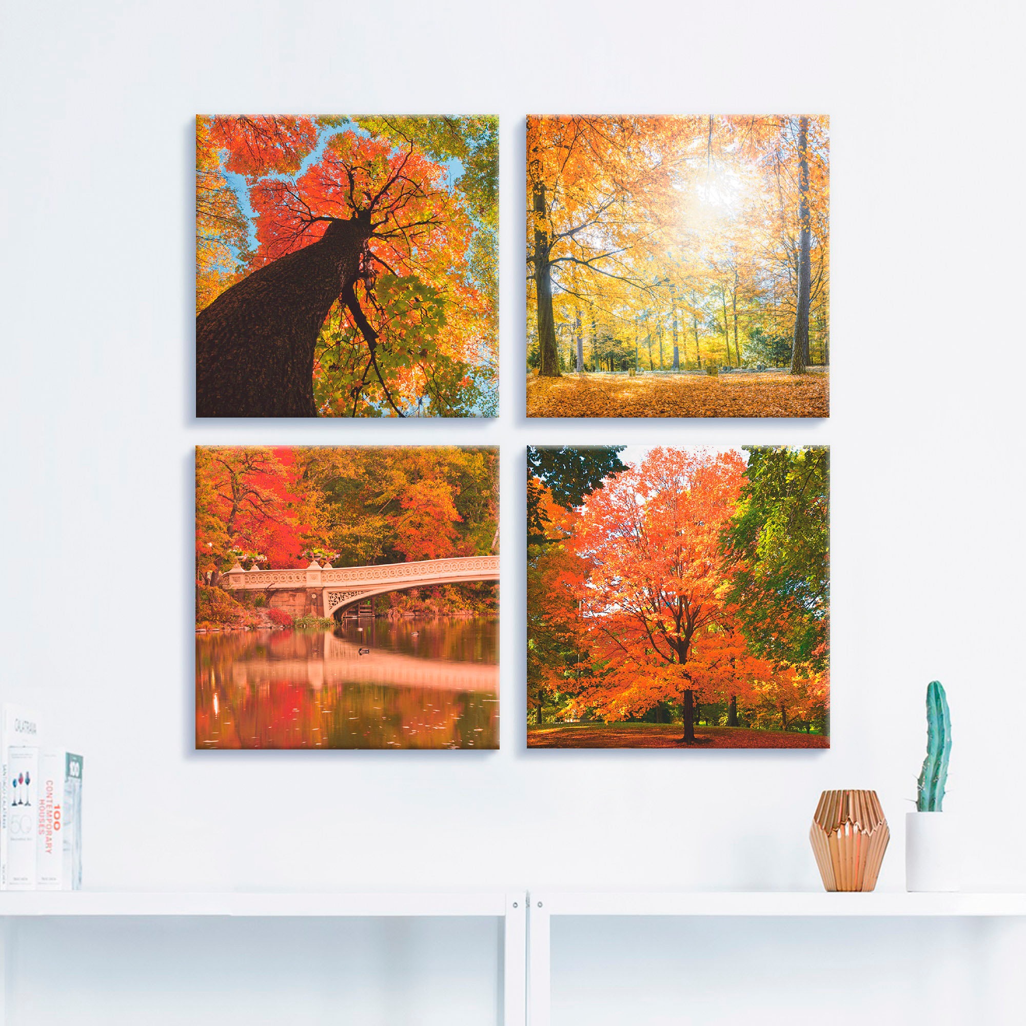 Artland Leinwandbild »Herbst Wald Panoramas« Wald 4 Stk. tlg. 4er Set, vers günstig online kaufen