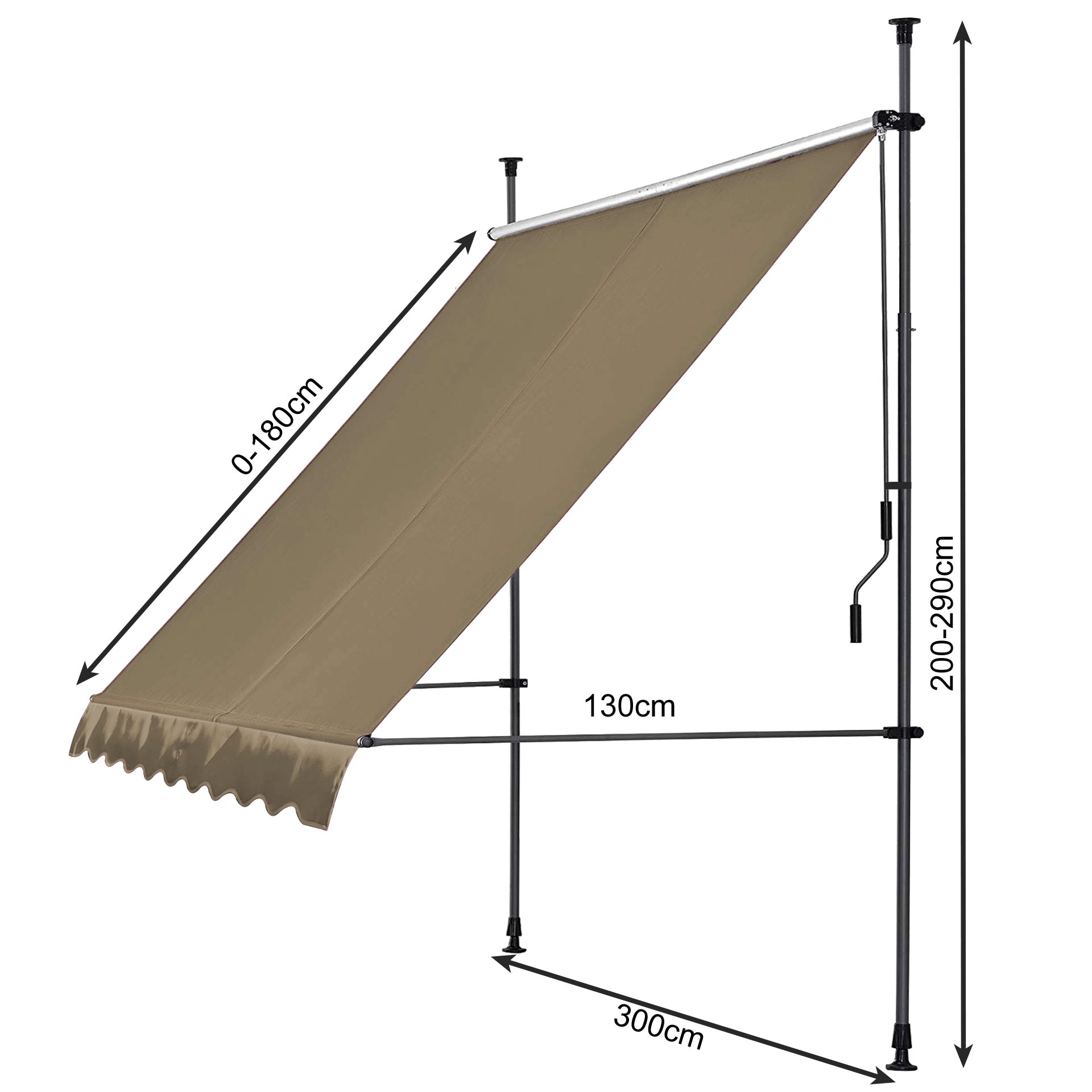 Quick Star Klemm-Senkrechtmarkise, 300 cm Breite, 130 cm Ausfall, Neigungswinkel verstellbar
