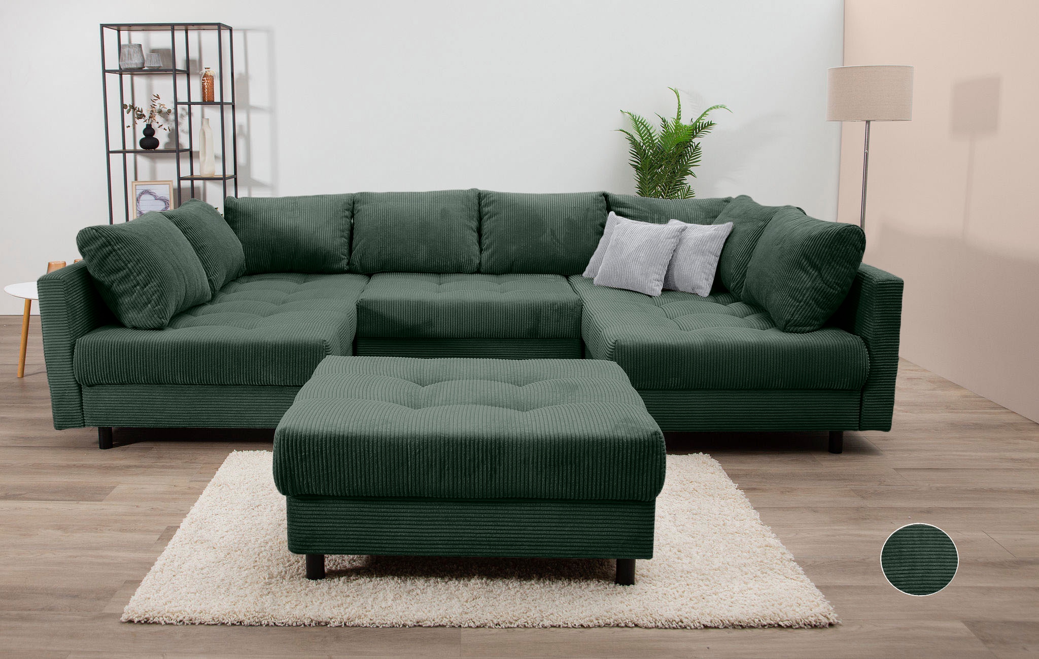 COLLECTION AB Wohnlandschaft »Toni U-Form, B: 298 cm, XXL-Liegefläche 282x178 cm mit Hocker« Set: Sofa & Hocker, 3 Zierkissen, Federkern