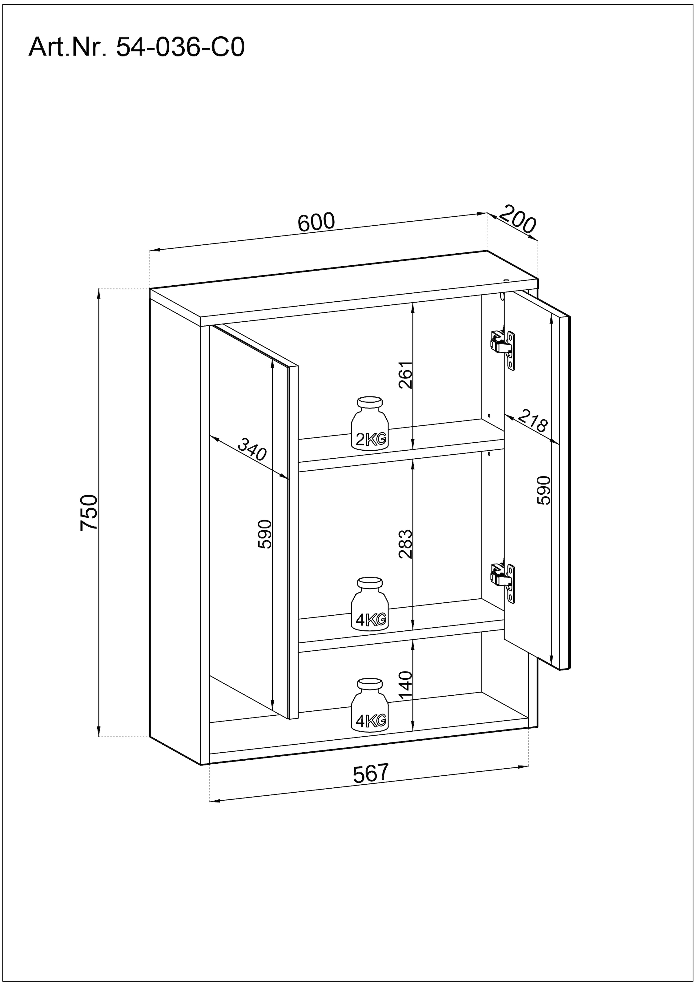 BASIC by Balculina Spiegelschrank »Lucera Spiegelschrank, Badezimmerschrank BxHxT 60x75x20« 1 Stk. tlg. Breite 60 cm, Tür L/R montierbar, LED-Beleuchtung