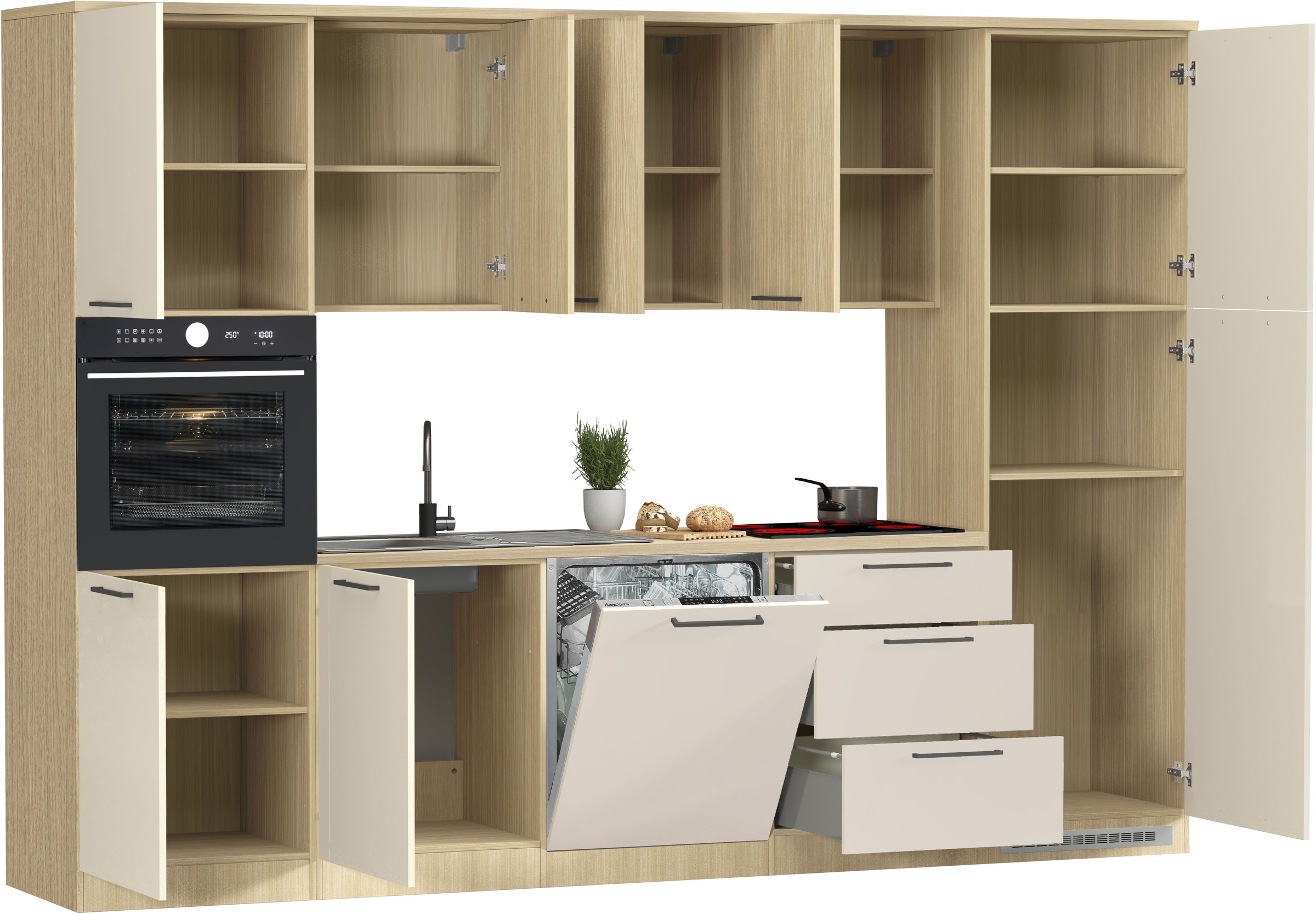 KOCHSTATION Küchenzeile »KS-Luna, Einbauküche, Zeilenküche, Küchenblock« Breite 300 cm, wahlweise mit Hanseatic-E-Geräten