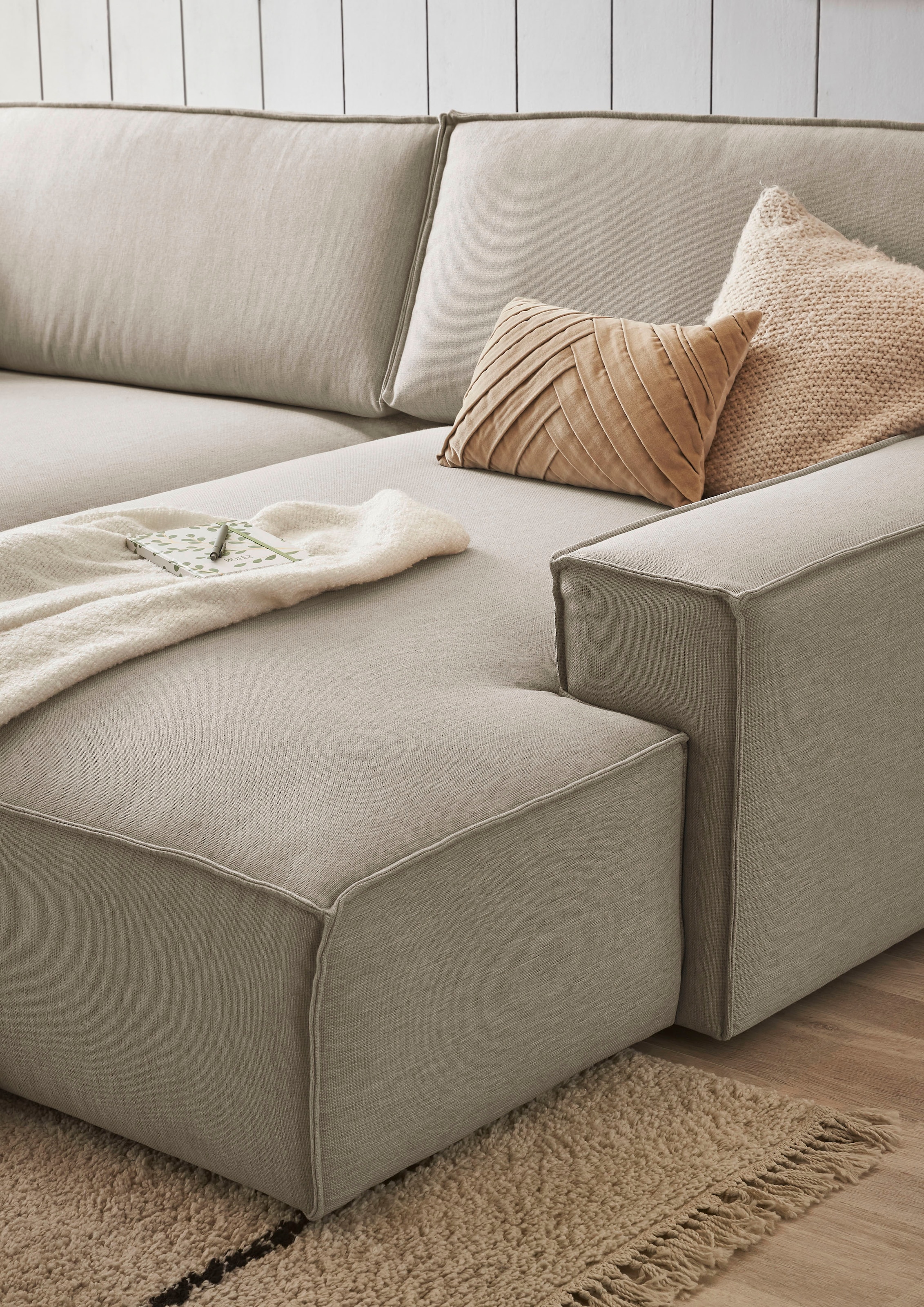 Home affaire Polsterecke »NEU: SHERWOOD XXL tief, L-Form mit Schlaffunktion, Big-Sofa mit Hocker« stellbar zum Schlafsofa (Krokodilverbinder), Cord, Leinenoptik,