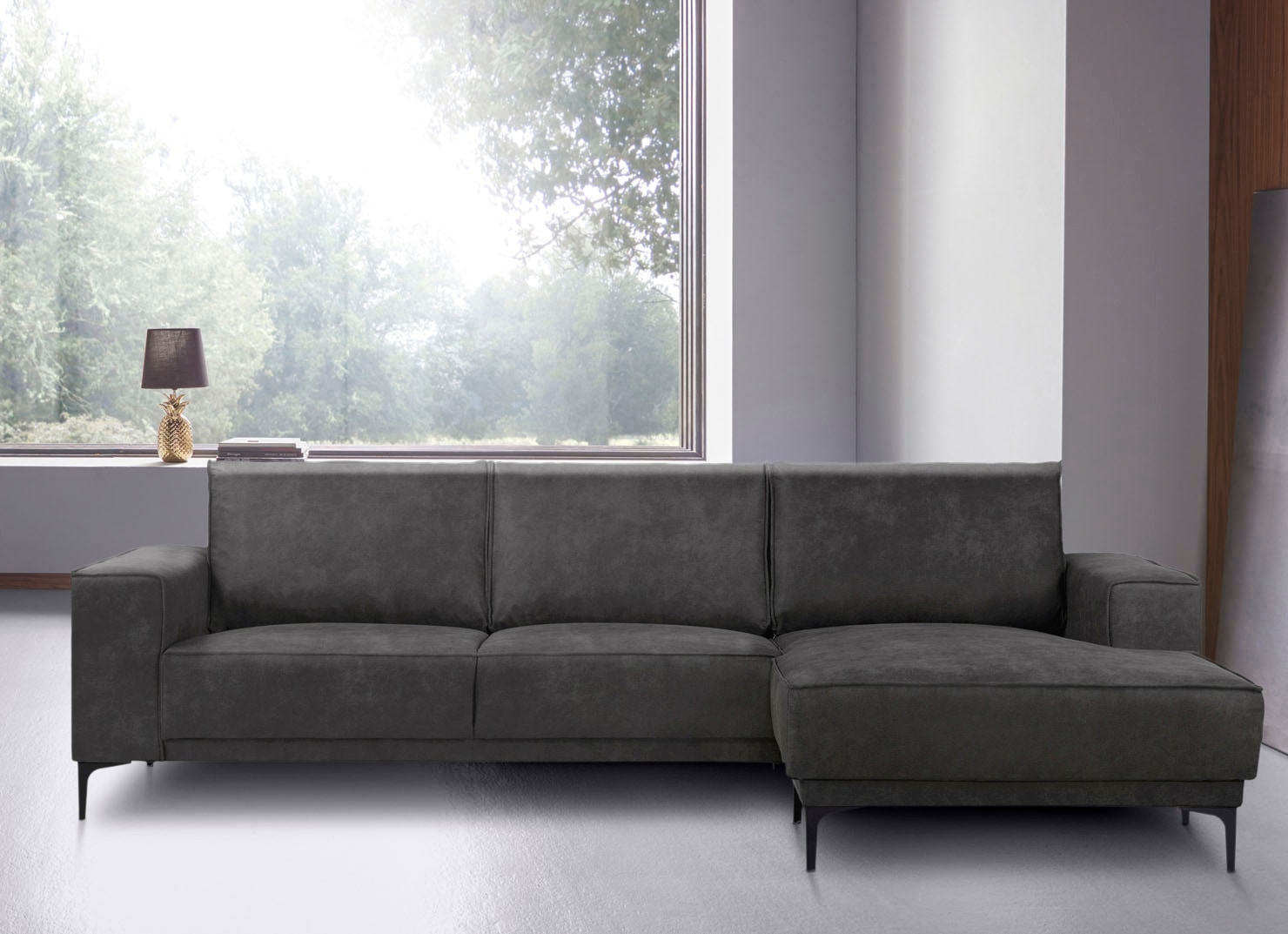 Places of Style Ecksofa »Polsterecke Oland, Struktur, Flachgewebe, Luxus-Microfaser, Boucle«, L-Form, 280 cm, Wellenunterfederung, Skandi-Design, Metallfüße