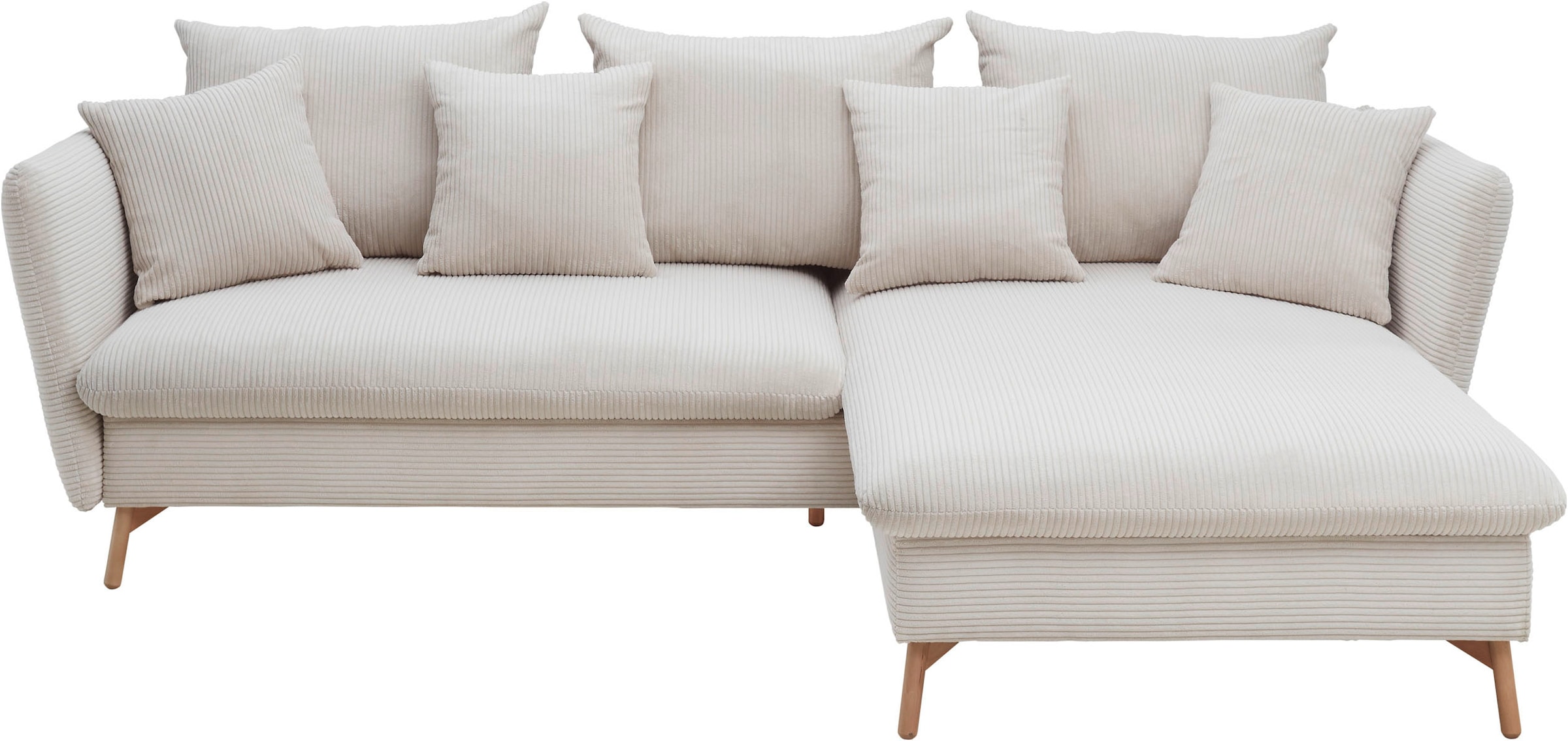 andas Ecksofa »MERLE, 258 cm, L-Form, traumhafter Cord,«, mit Bettfunktion und Bettkasten, Liegefläche 224 x 139