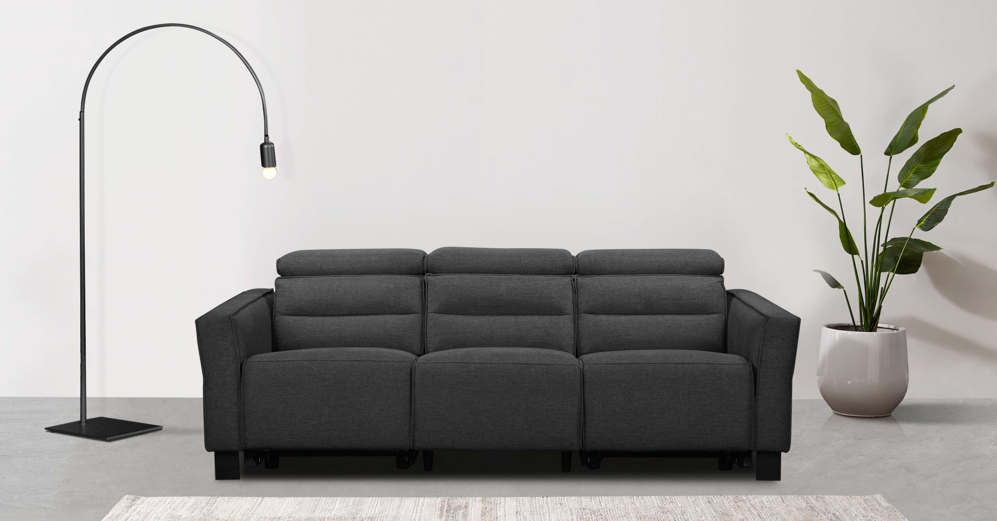 Places of Style 3-Sitzer »Carpari, 224cm, manuelle od. elektrische Relaxfunktion in 2 Sitzen«, mit USB-A/C, Kopfteilverstellung, Echtleder, Kunstleder, Webstoff
