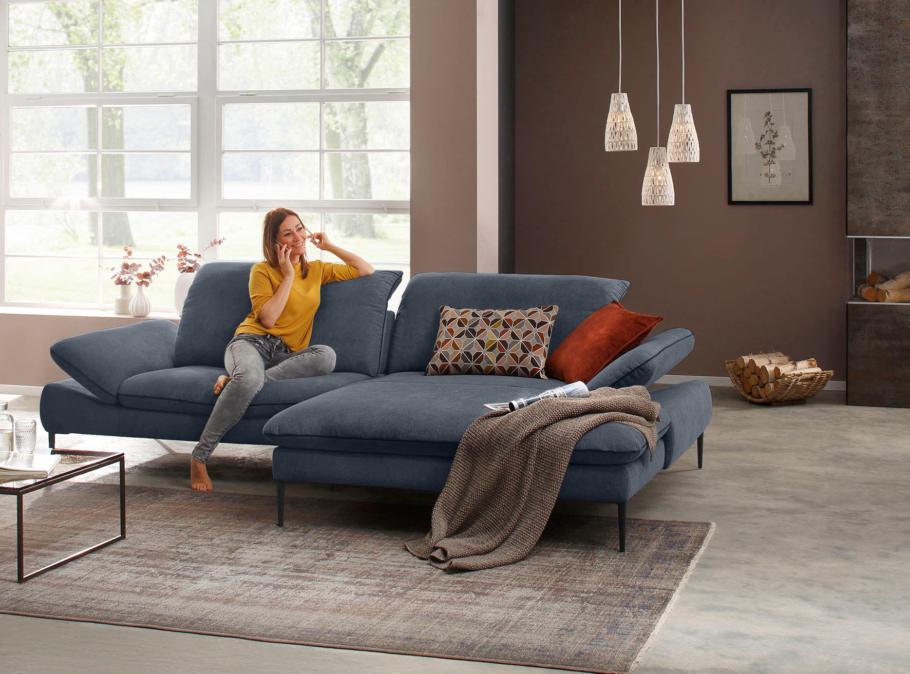W.SCHILLIG Ecksofa »enjoy&MORE, Designsofa, elegant und bequem, L-Form«, Sitztiefenverstellung, Füße schwarz pulverbeschichtet, Breite 294 cm