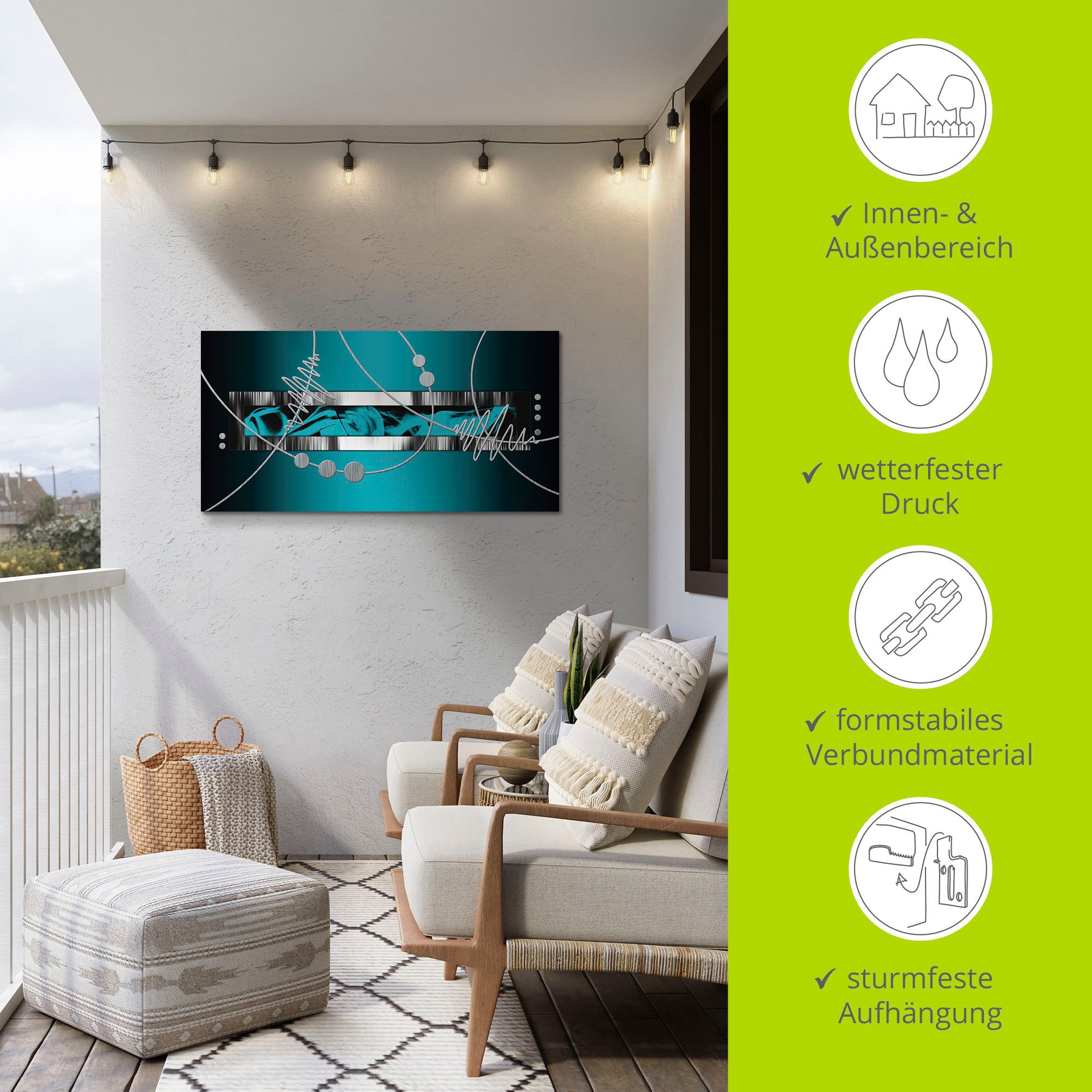 Artland Wandbild »Silber abstrakt auf petrol«, Gegenstandslos, (1 St.), als Alubild, Outdoorbild, Leinwandbild, Poster, Wandaufkleber