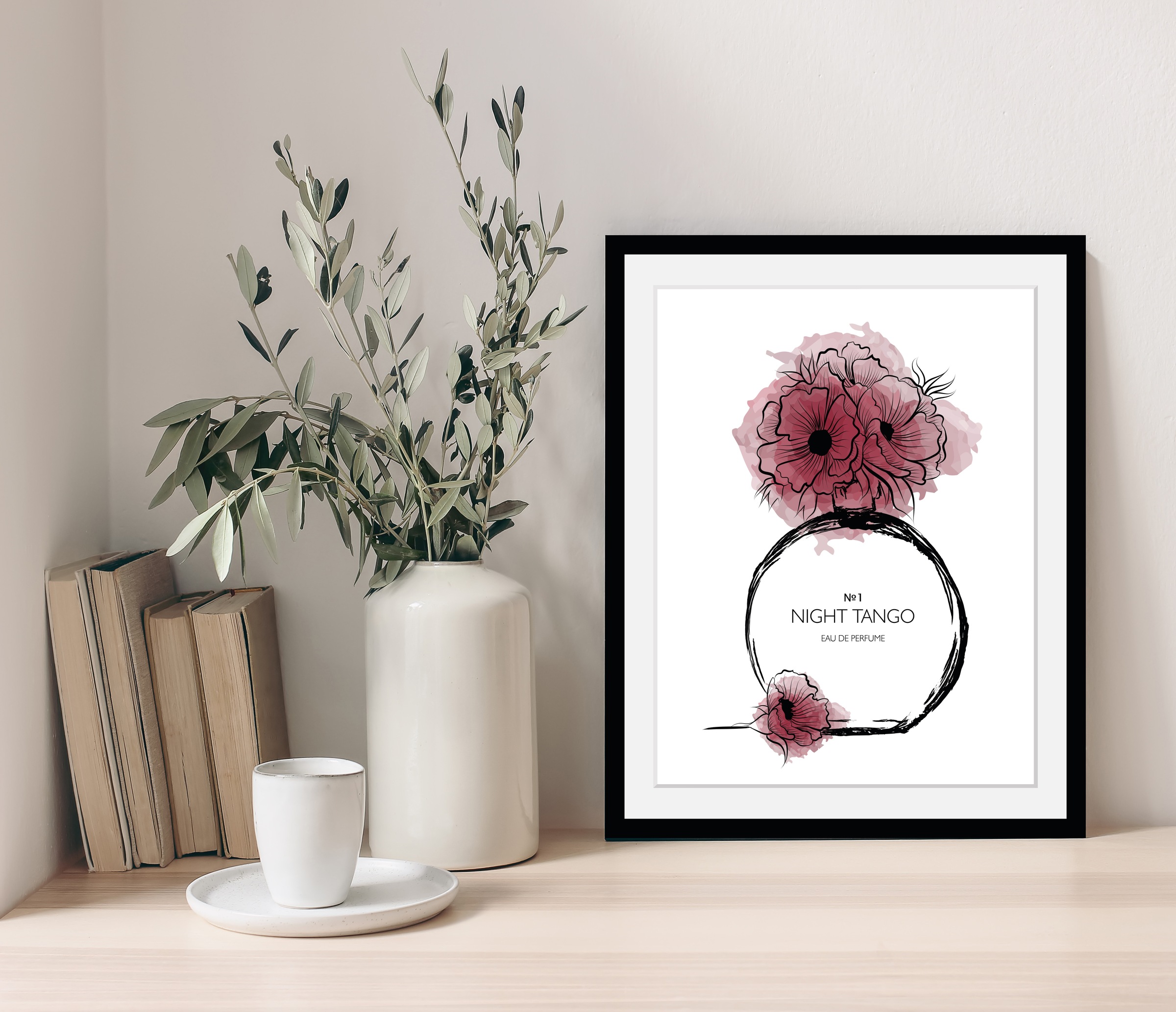 my home Bild mit Rahmen »Blumen Parfüm - Gerahmter Digitaldruck - Wandbild«, (1 St.), Holzrahmen - Dekoration
