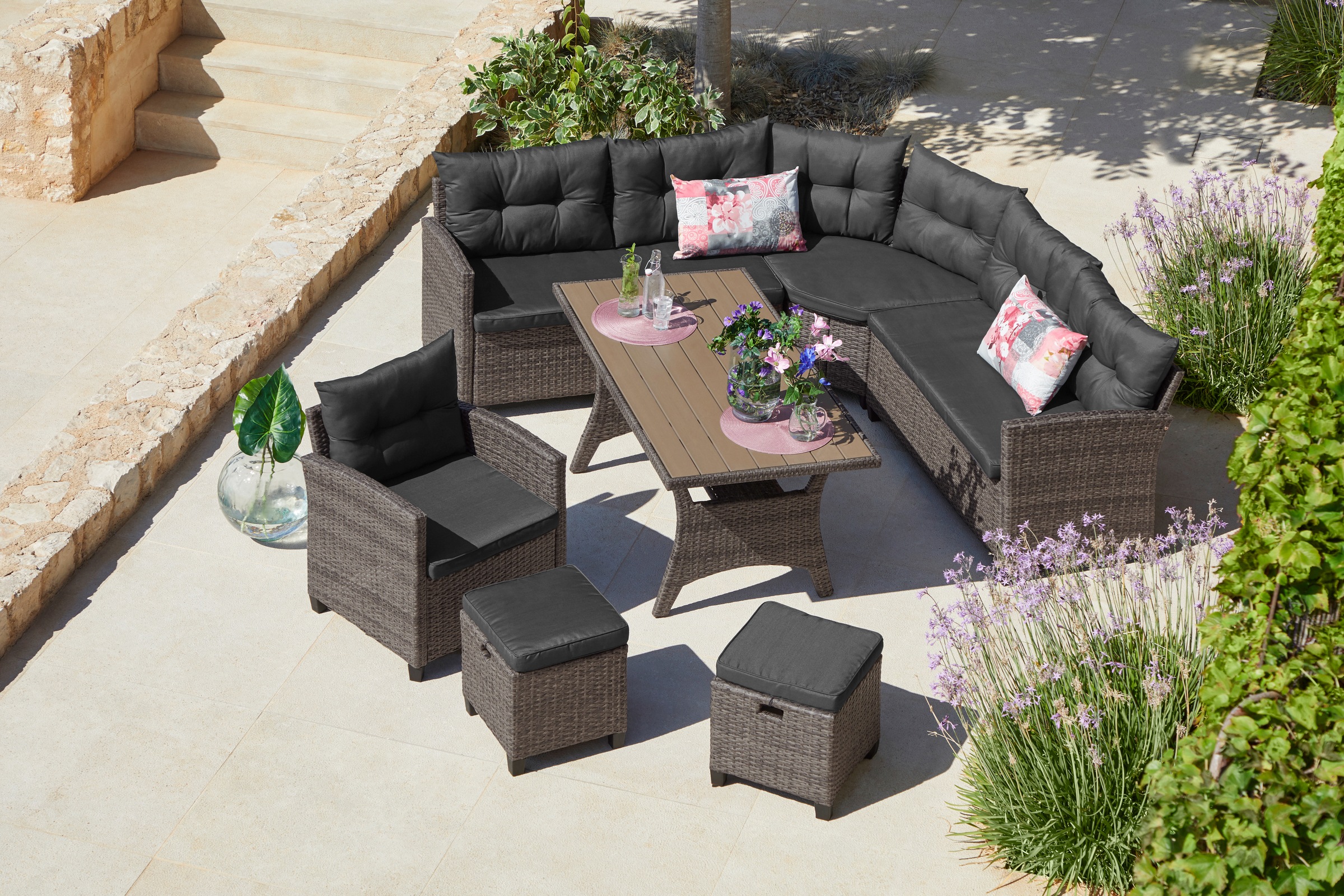 KONIFERA Gartenlounge-Set »Keros Premium« Set, 2x 2er Sofa, 1x Ecke, 1x Ses günstig online kaufen