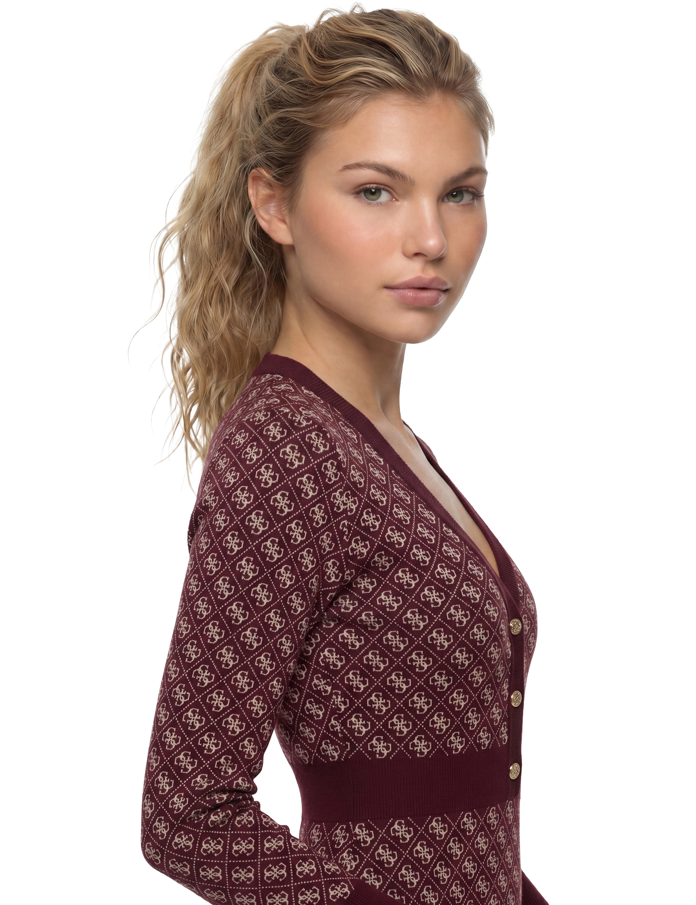 Guess Strickkleid »LS VN AUBREY 4G SWTR DRESS« mit Wollanteil, Bodycon