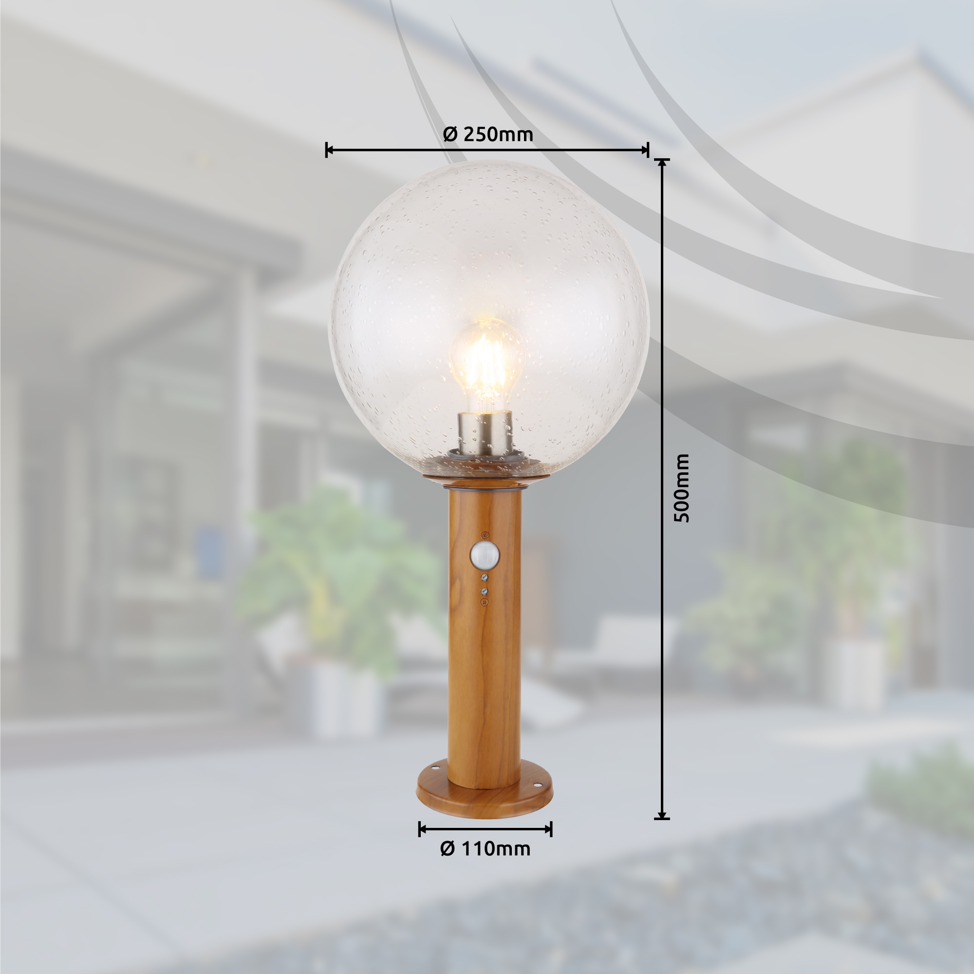 GLOBO LIGHTING Außen-Stehlampe »OSSY« E27 1 Stk. Außenleuchte Holzoptik mit Glas klar, Sensor IP44