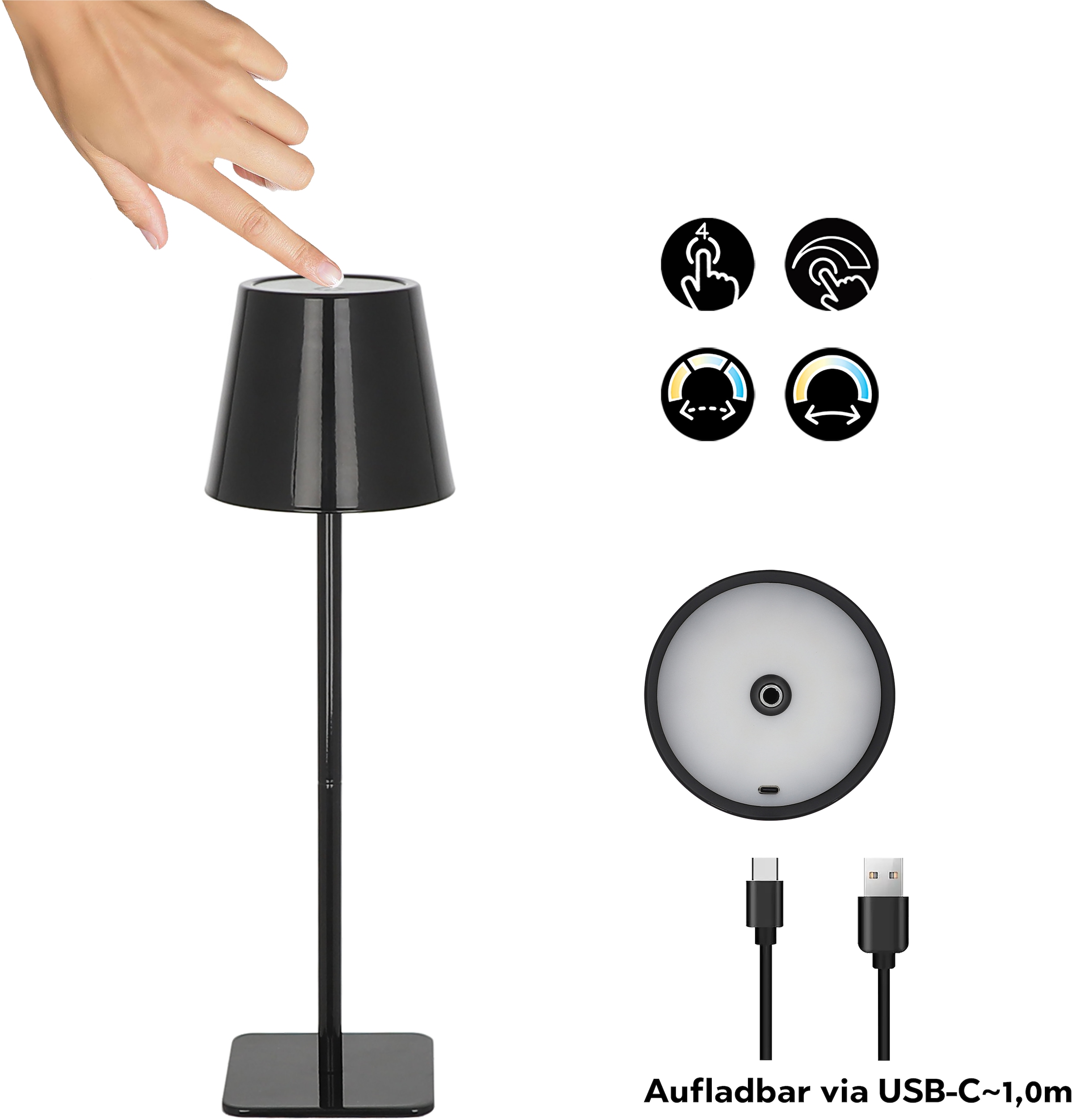 OTTO home LED Tischleuchte »Merrin - 2er Set Akkuleuchte« LED-Modul 2 Stk. warmweiß - kaltweiß 2er Set, dimmbar, Farbwechsel, Akku Tischlampe, LED, USB-C, CCT,