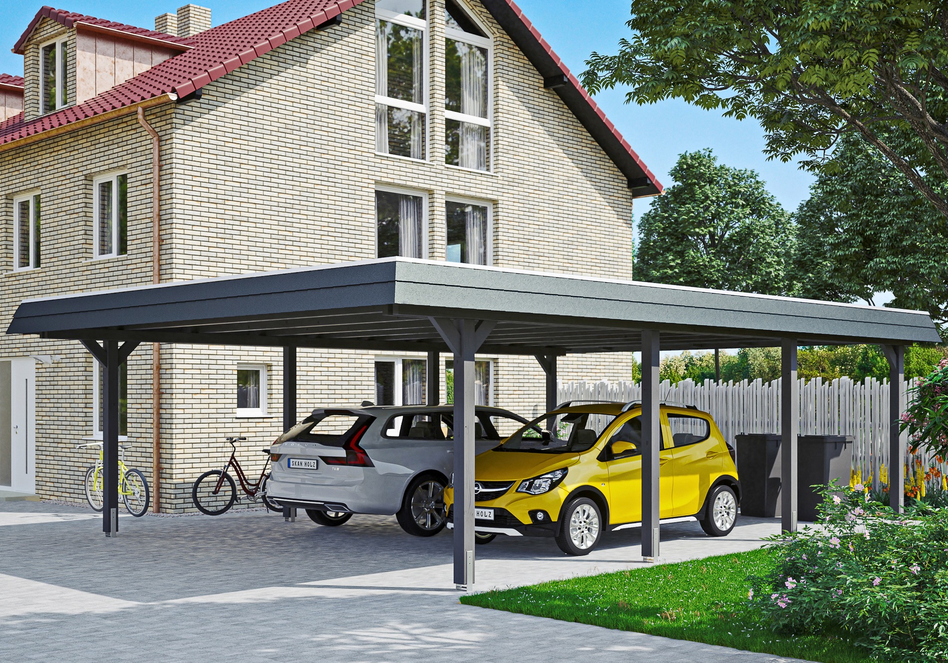 SKANHOLZ Doppelcarport »Wendland« Leimholz, Nordisches Fichtenholz 550 cm dunkelgrau dunkelgrau