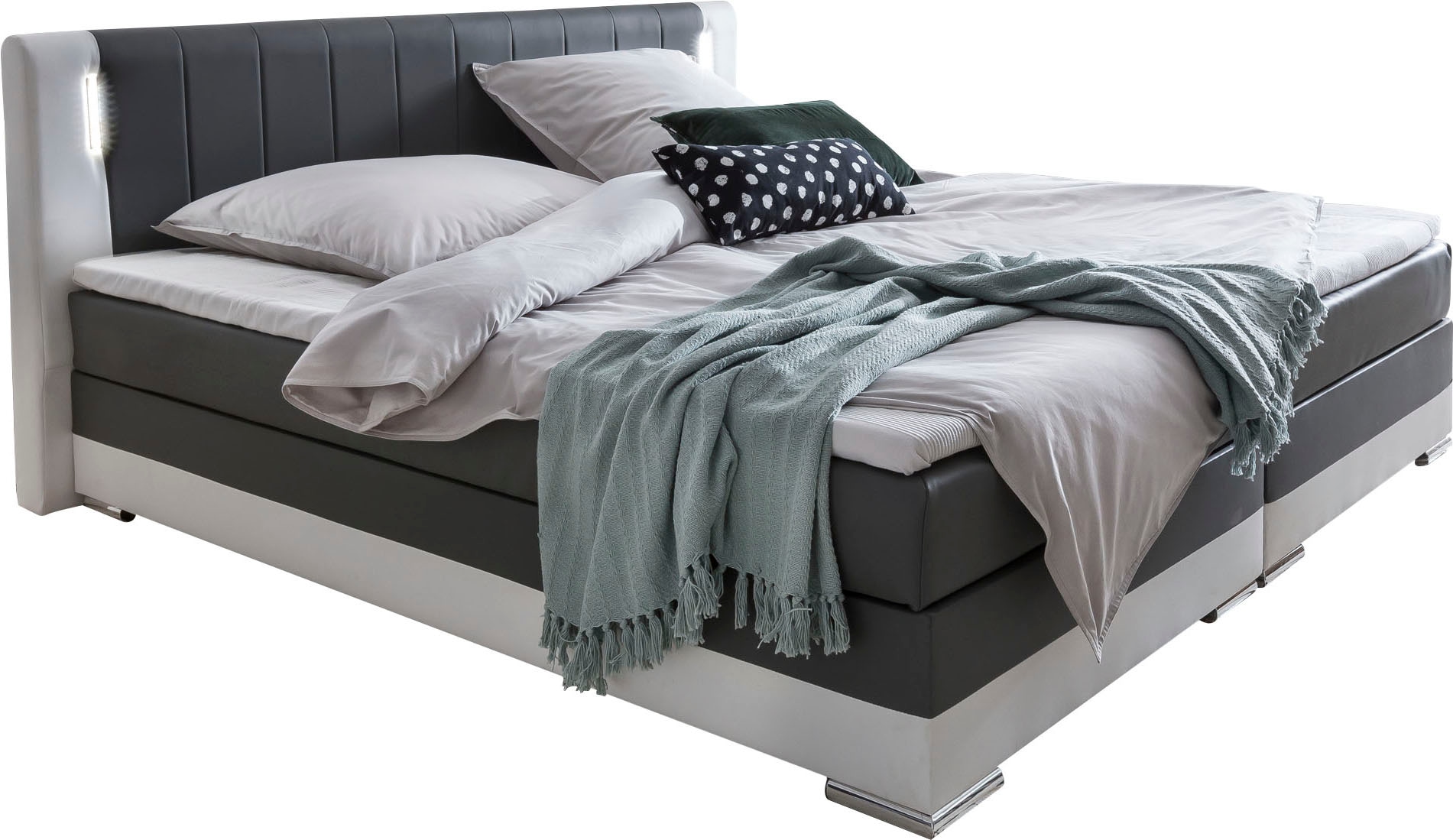 SalesFever Boxspringbett, LED-Beleuchtung im Kopfteil, Lounge Bett inklusive Visco-Topper