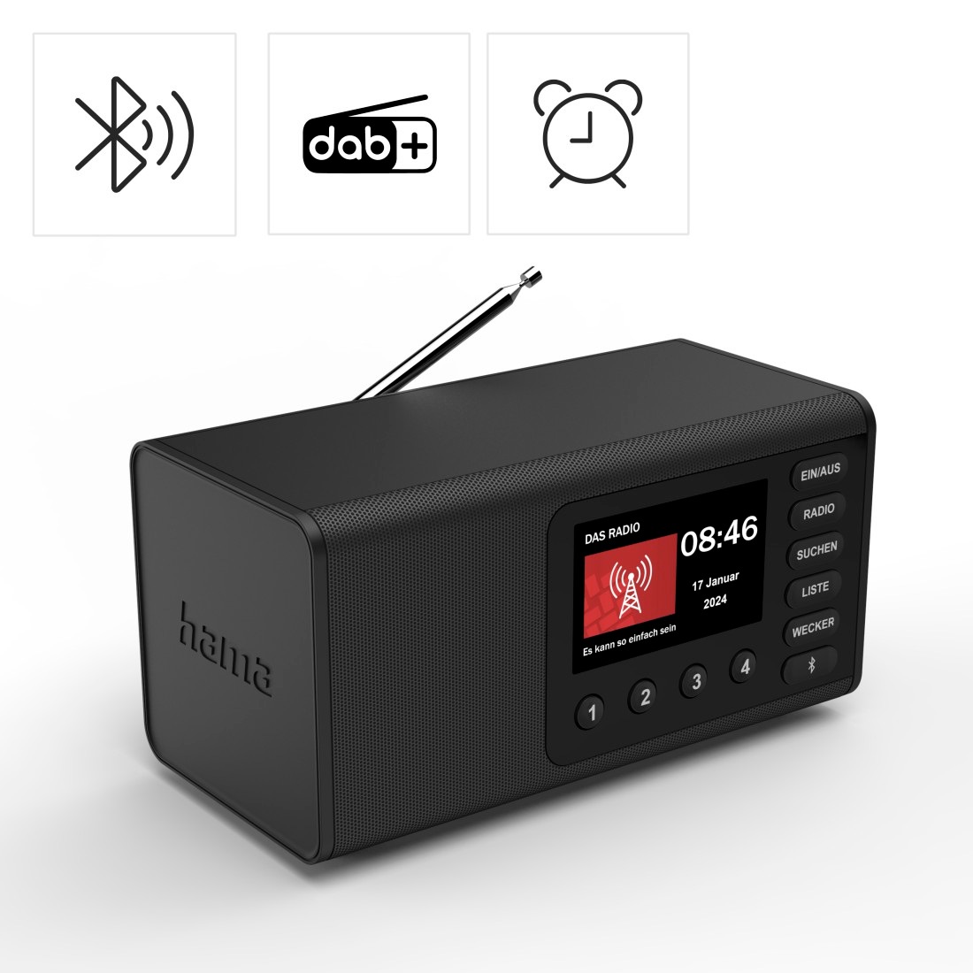 Hama Digitalradio (DAB+) »DAB-Radio (mit Bluetooth, Digitalradio, FM/DAB plus, Radiowecker)«, (5 W)