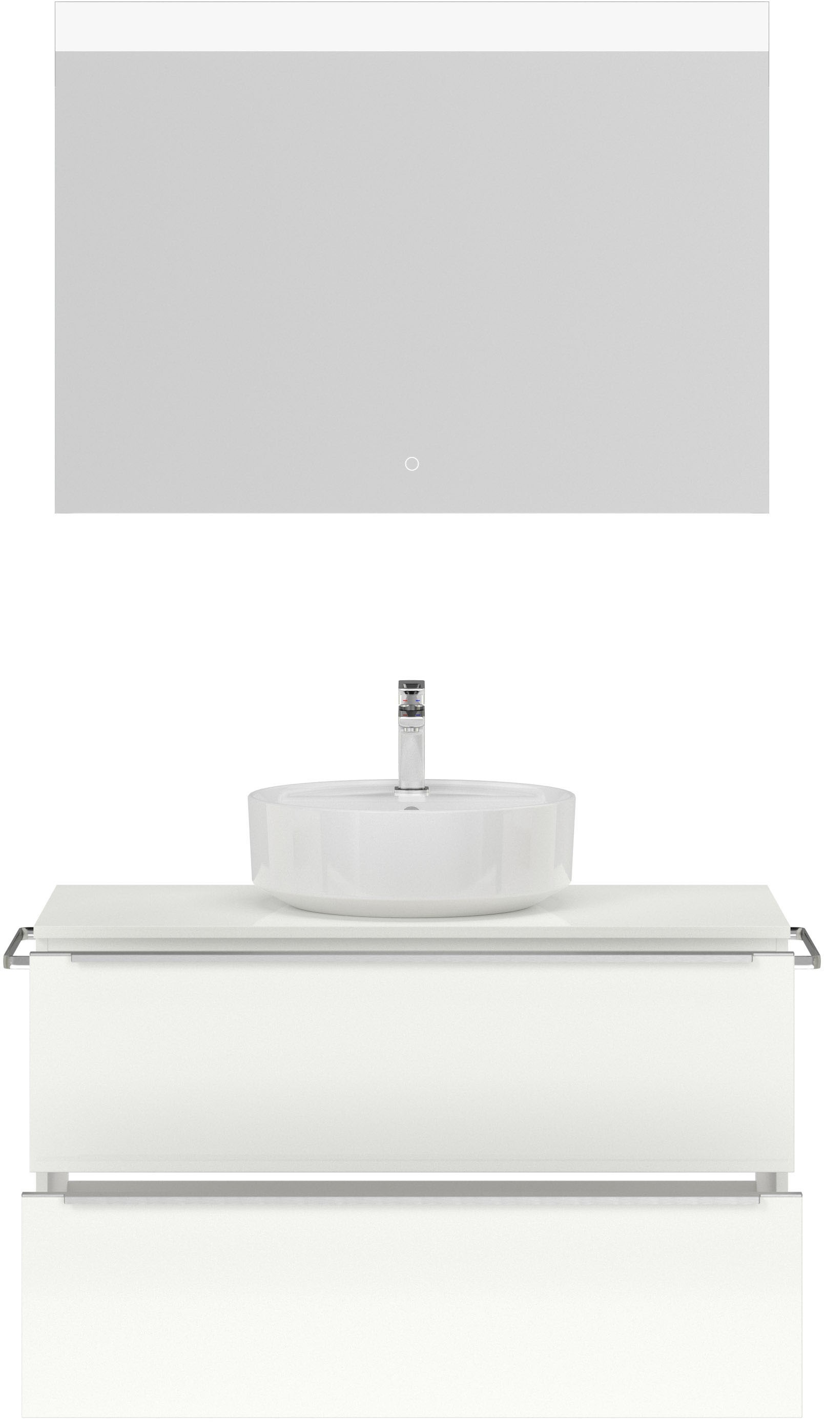 nobilia® Badmöbel-Set »Alvene«, (2 St., vormontiert, mit Soft-Close), Hochglanz, inkl. Spiegel mit Touch-Sensor, in vier Breiten