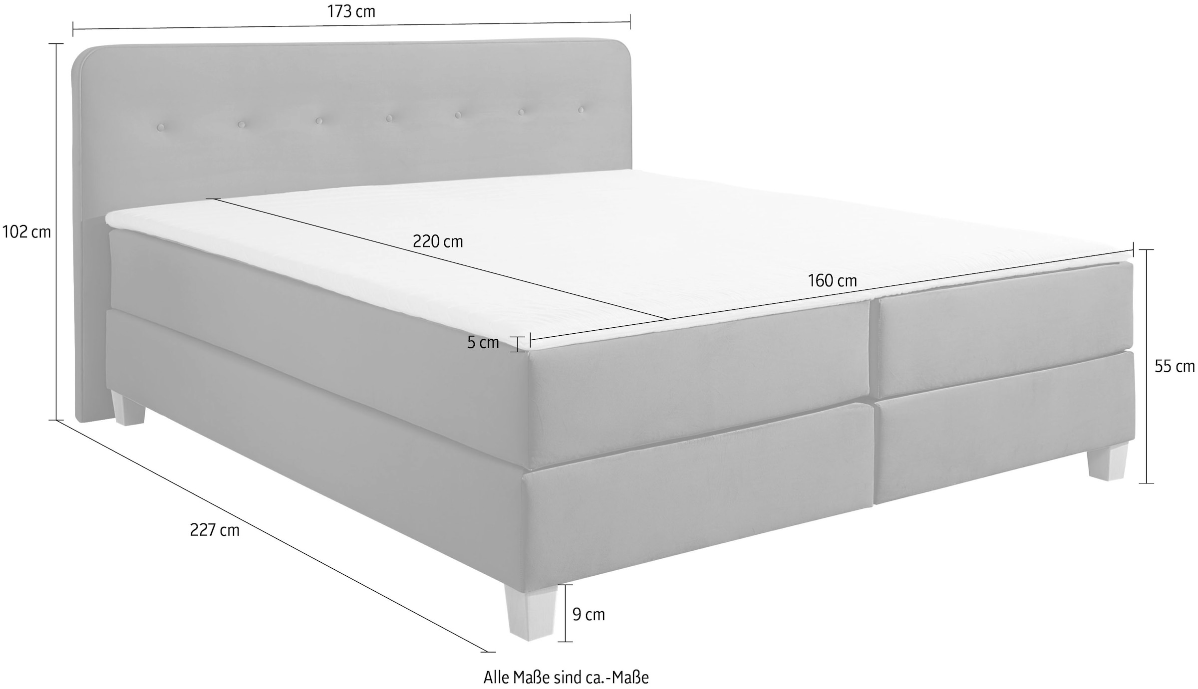 9. Bild von Home affaire Boxspringbett »Fargo«, in Überlänge 220 cm, mit Topper, 3 Ausführungen, 4, Breiten