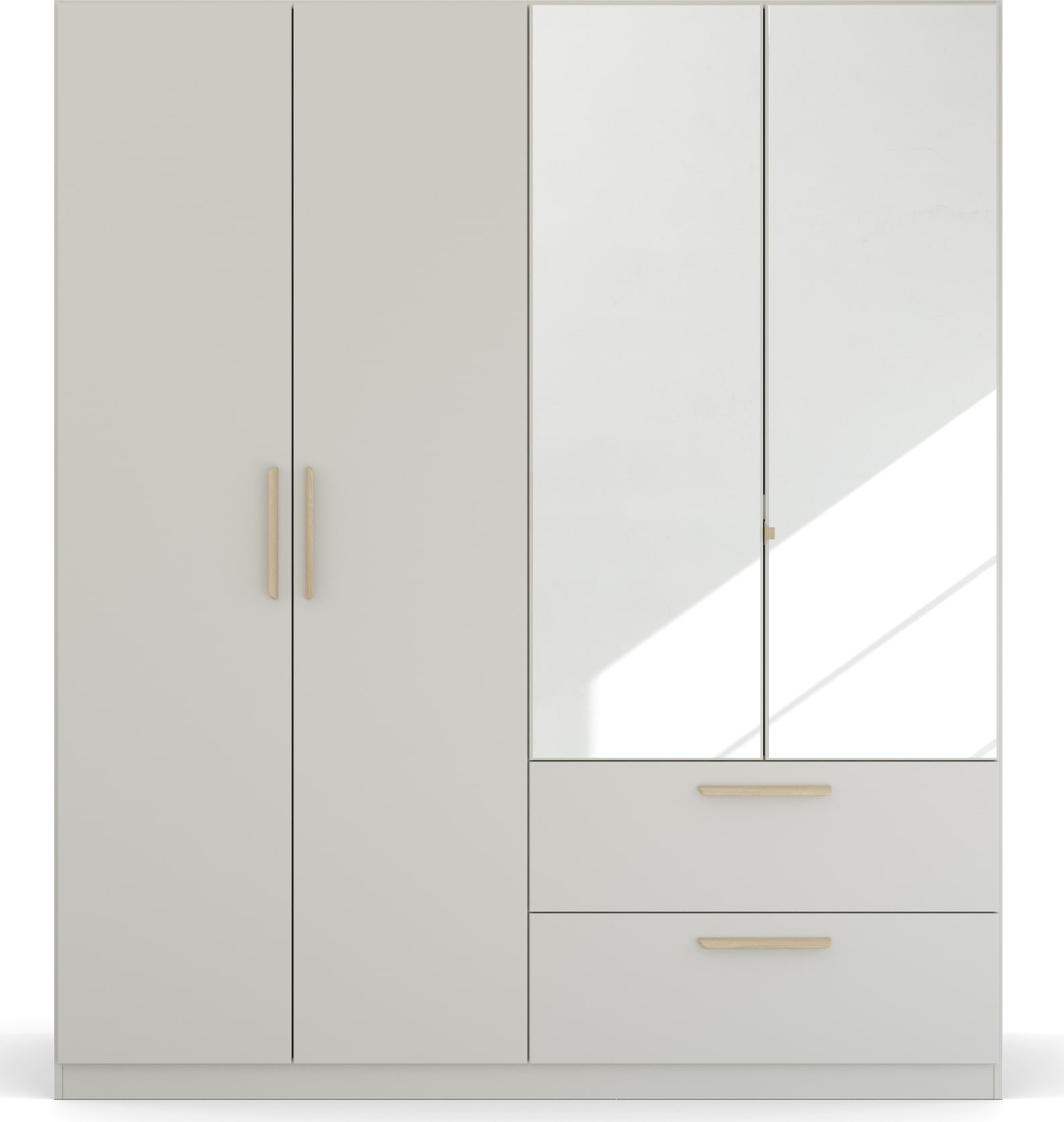rauch Kleiderschrank »Skandi by Quadra Spin Schlafzimmerschrank«, im Landhaus-Stil mit Massivholzgriffen, mit Schubladen und Spiegel