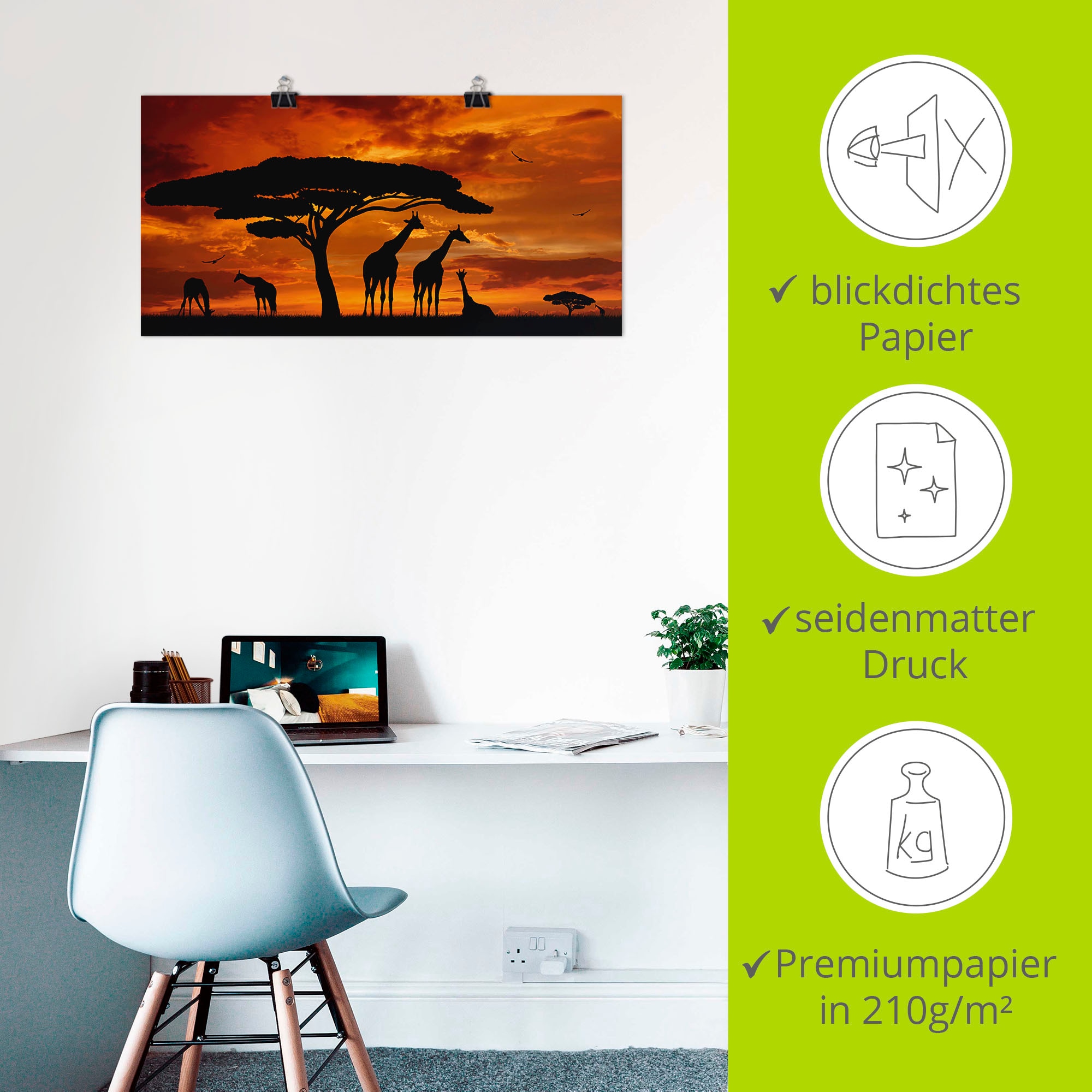 Artland Wandbild »Herde von Giraffen im Sonnenuntergang« Wildtiere 1 Stk. tlg. als Leinwandbild, Poster in verschied. Größen