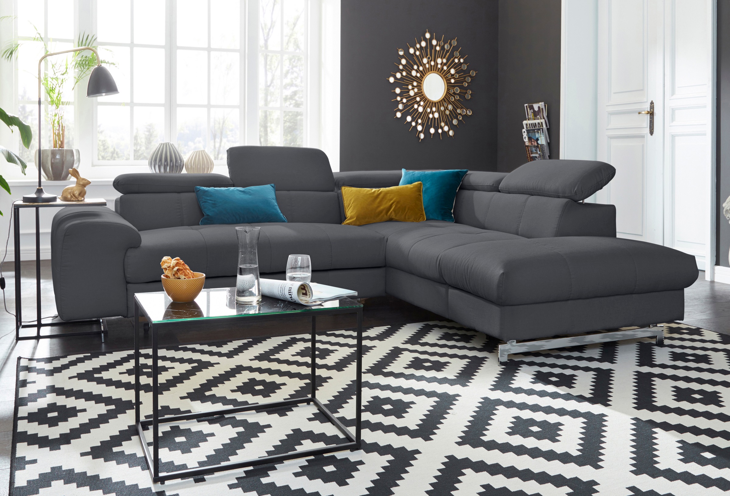 COTTA Polstergarnitur »Chef L-Form«, (Set, 2 tlg.), Set bestehend aus: Ecksofa mit Kopfteilverstellung & Hocker