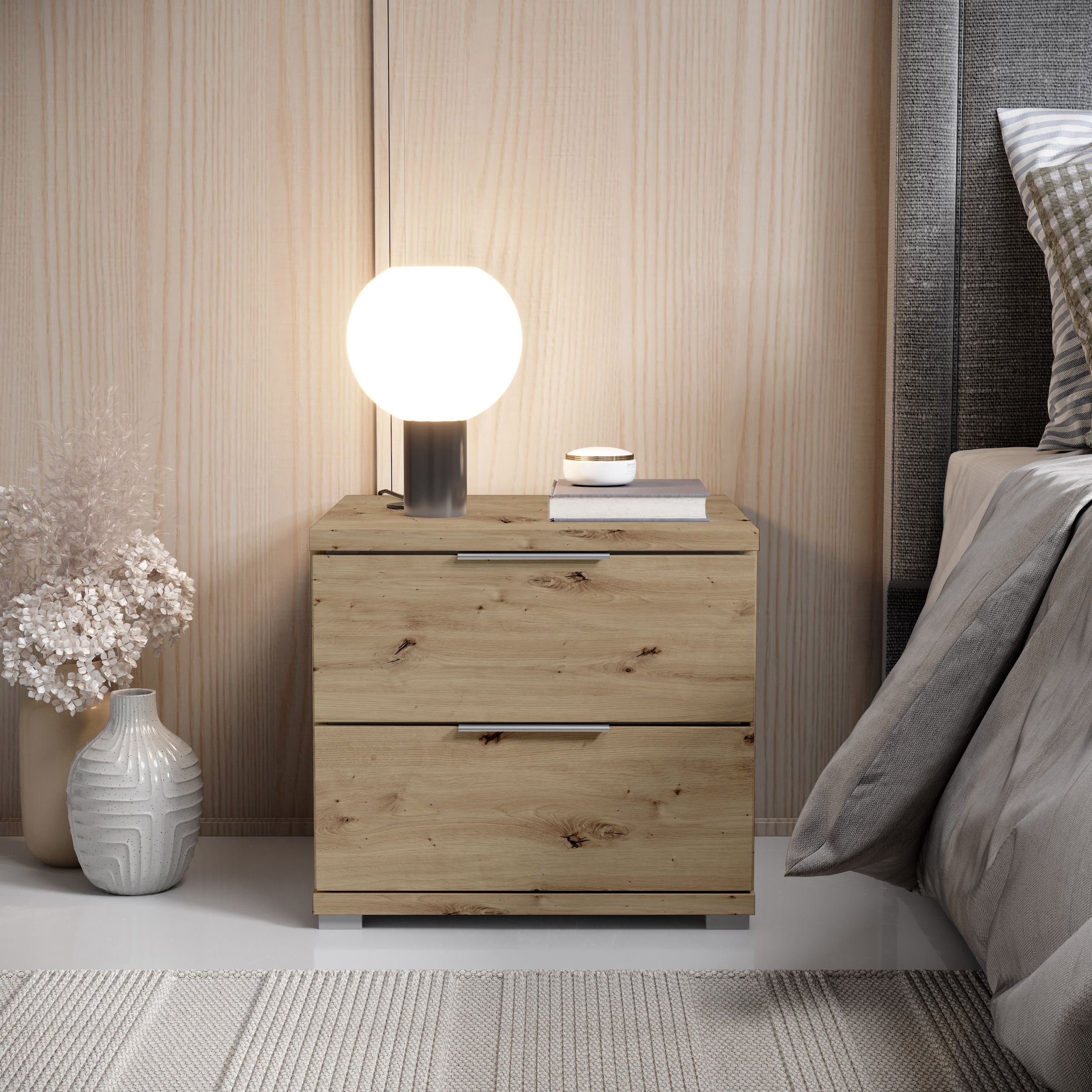 Schlafkontor »Smilla Nachttisch, Nachtkonsole mit Schubkästen« Korpus melaminbeschichtet, silberfarbige oder schwarze Griffe