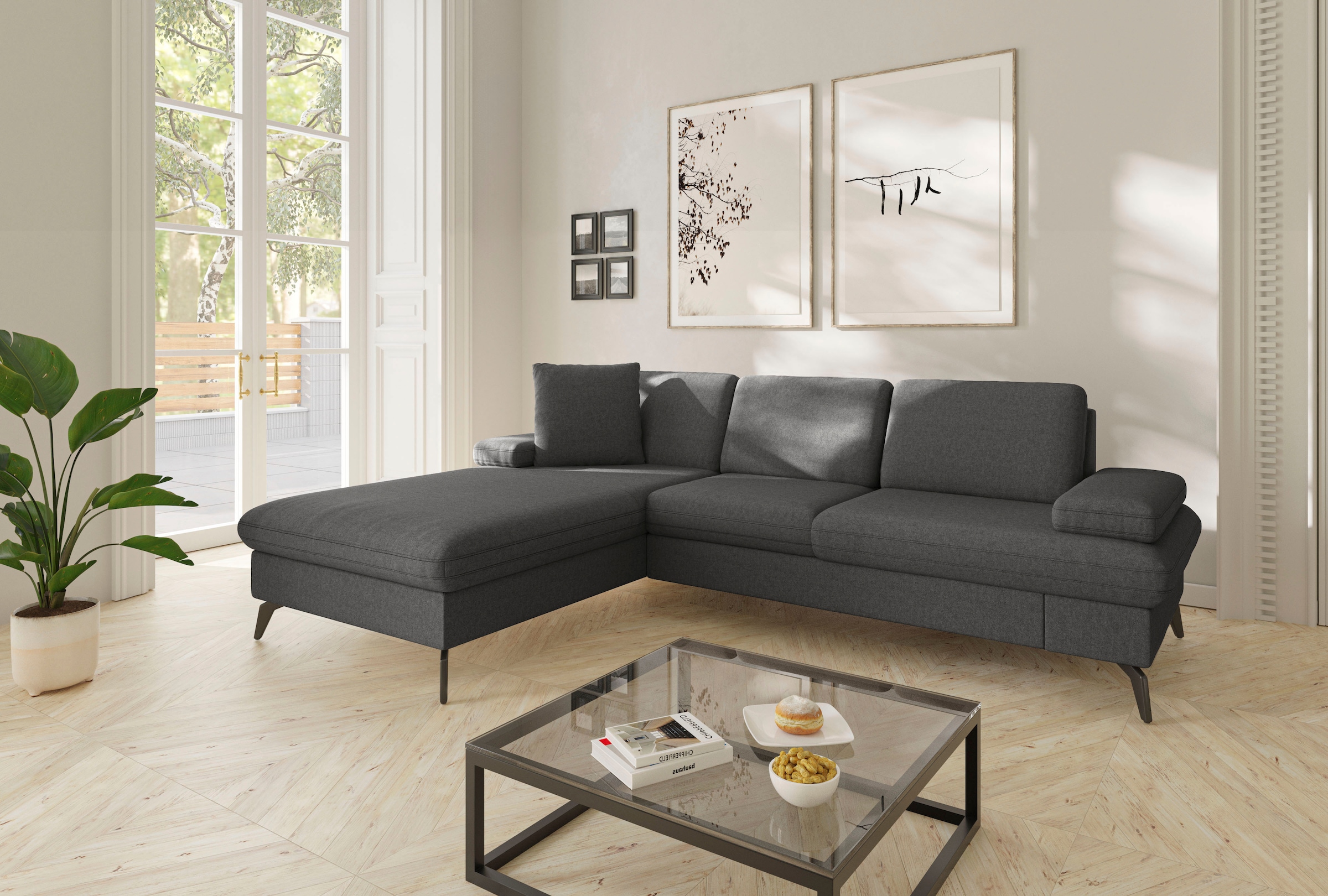 sit&more Ecksofa »Morris Jubi L-Form«, inkl. Armteilfunktion und 1 Zierkissen, wahlweise mit Bettfunktion