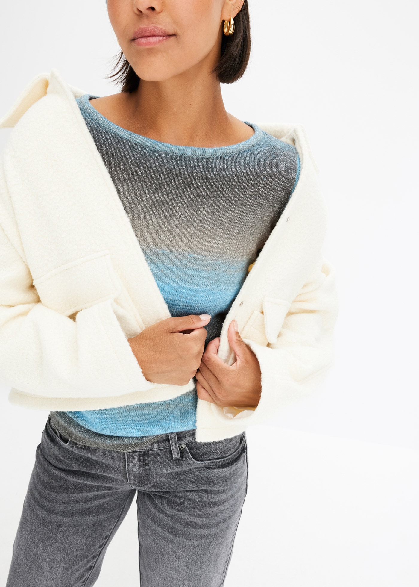 bonprix Strickpullover »Pullover mit Farbverlauf« im modischen Farbverlauf, lockere Passform mit weitem Arm