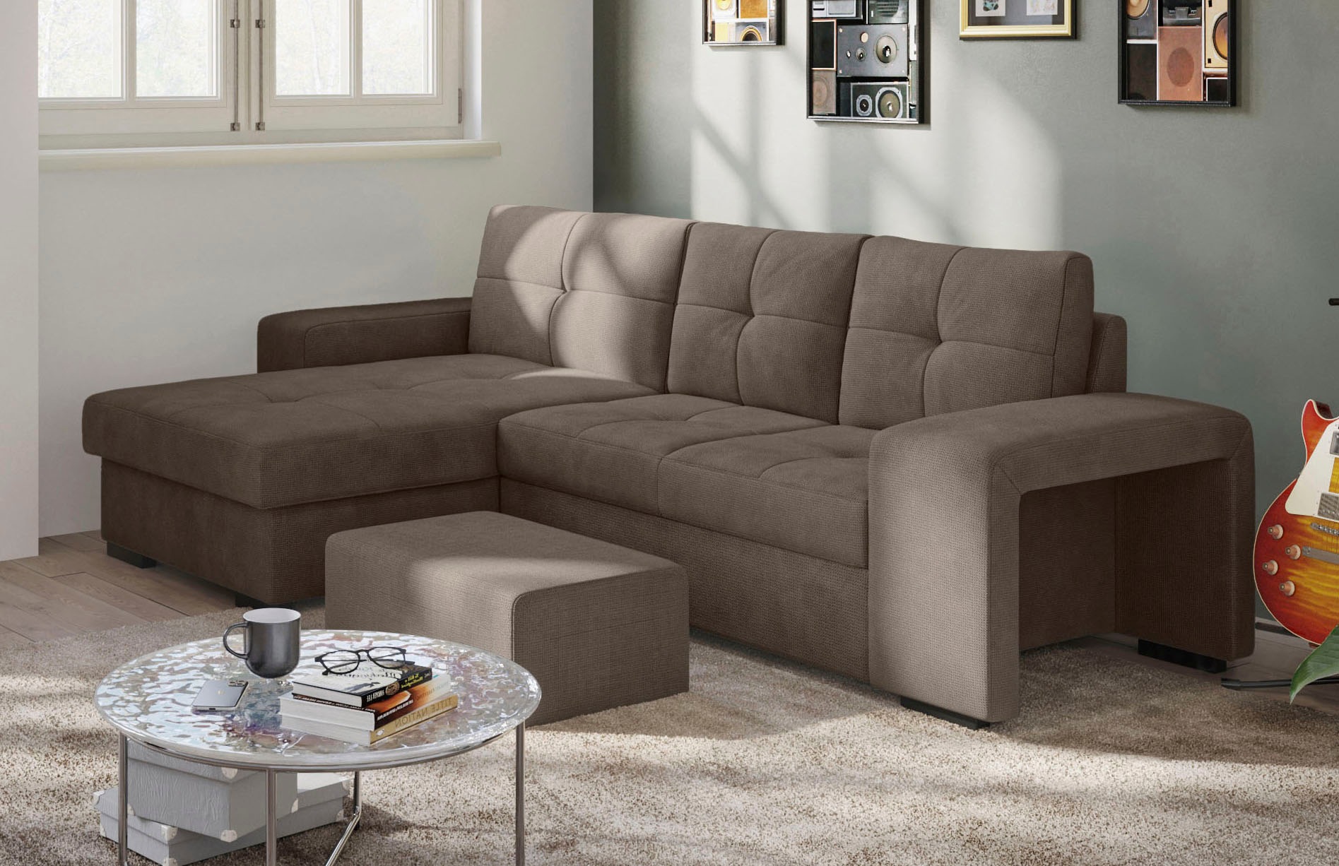 COTTA Ecksofa »Mattina L-Form«, mit Hocker, wahlweise mit Bettfunktion & Bettkasten