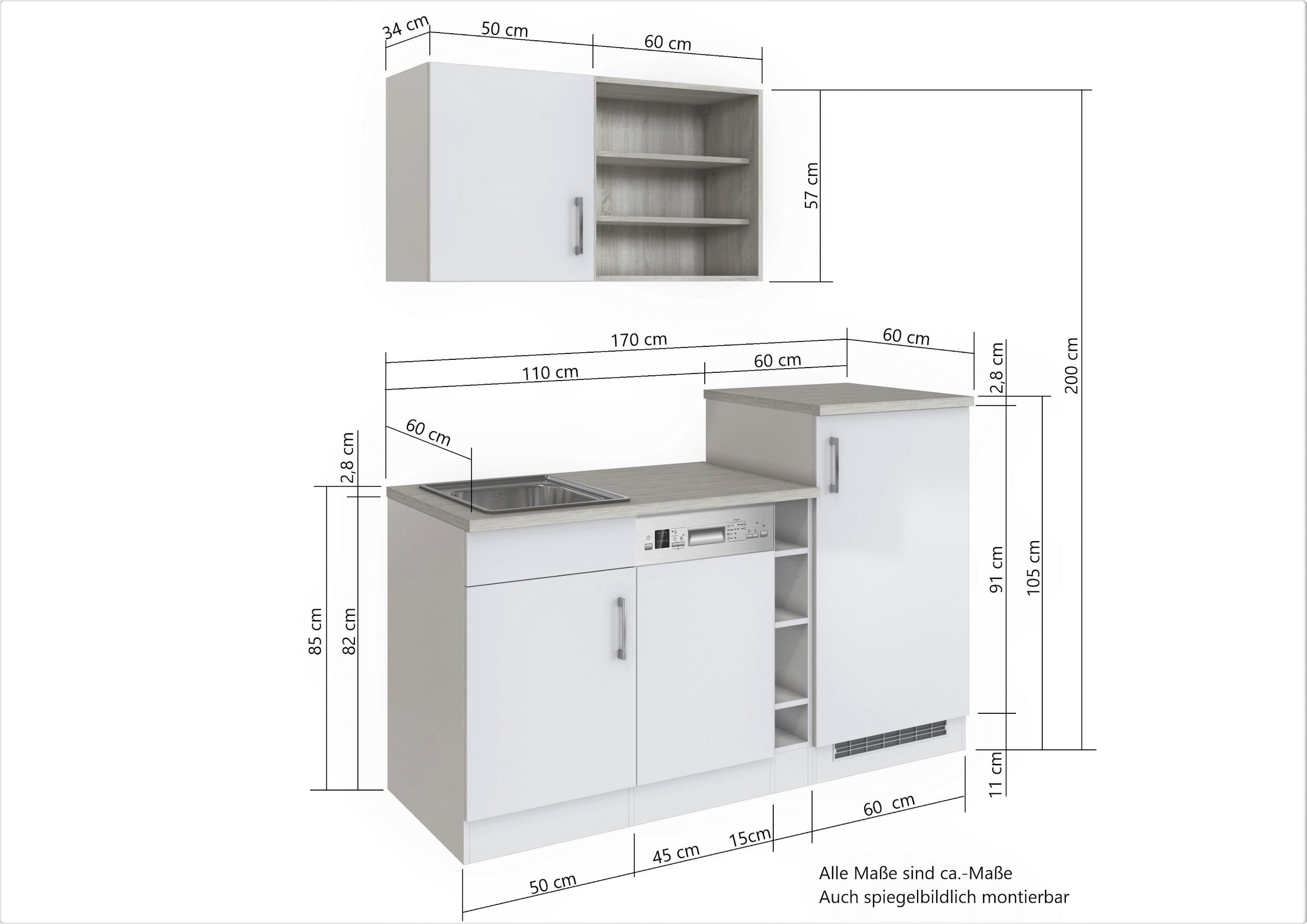 HELD MÖBEL Küche »Mali«, Breite 170 cm, mit E-Geräten
