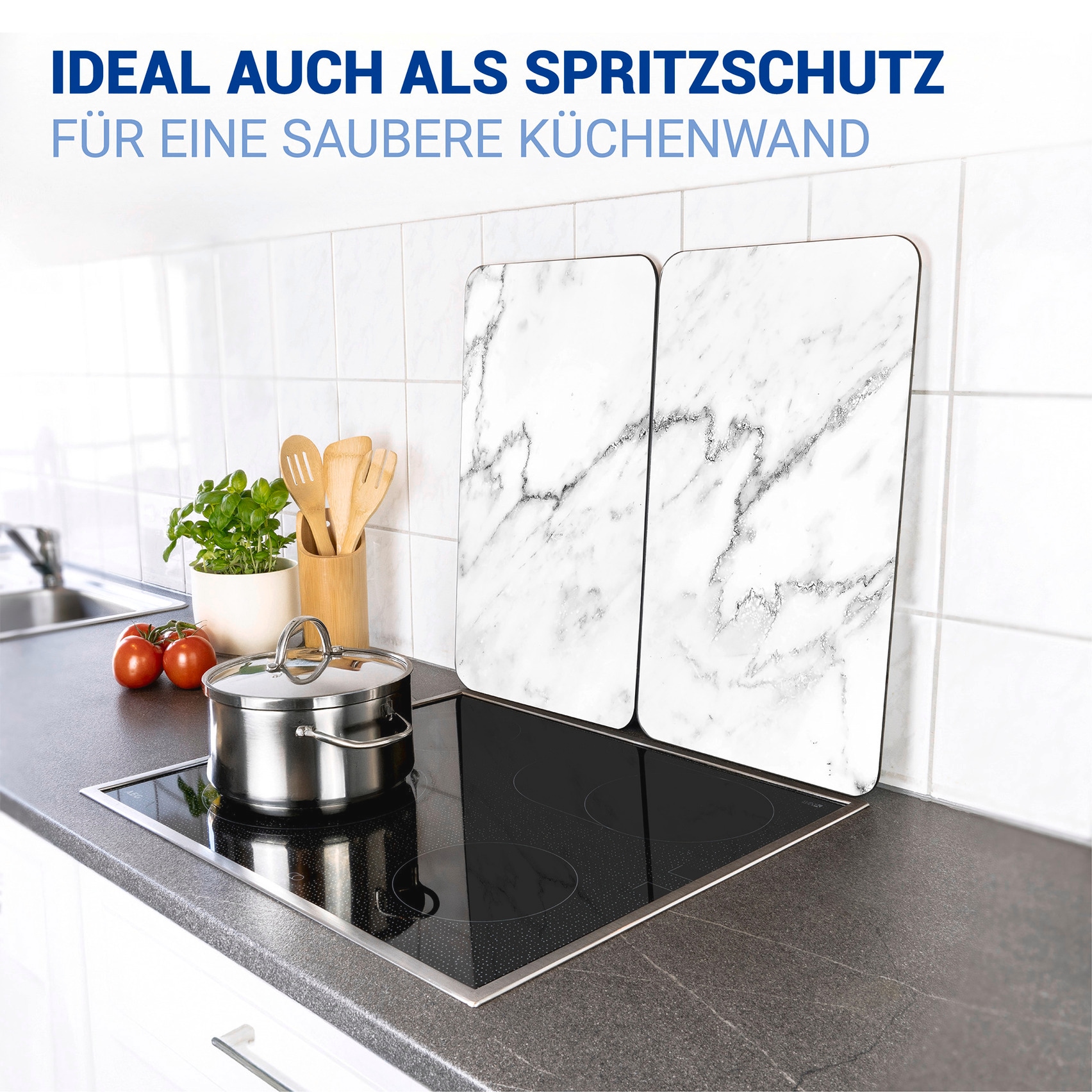 WENKO Herd-Abdeckplatte »Universal Modell Marmor«, (Set, 2 tlg.), Herdabdeckung für alle Herdarten, kratzfest, mit rutschfesten Füßen